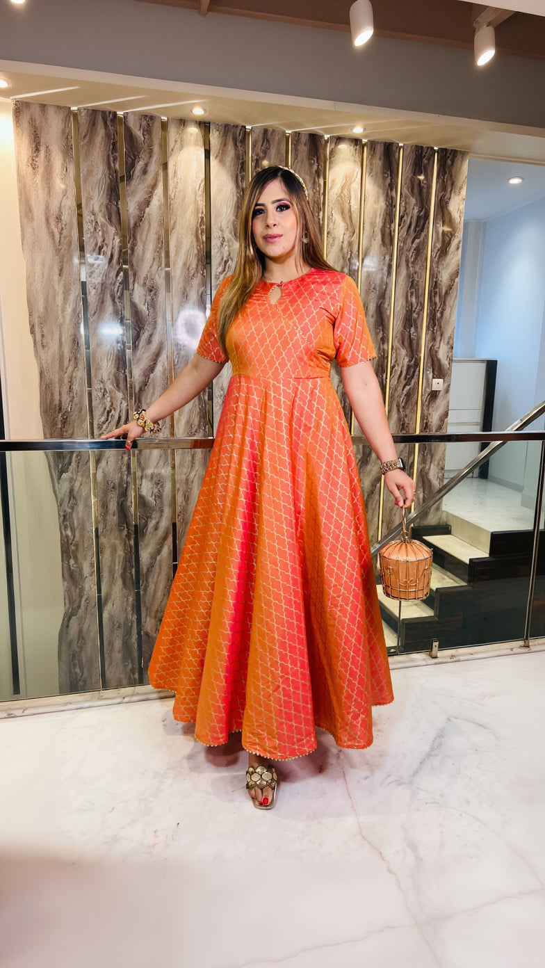 Peach Dual Tone Anarkali