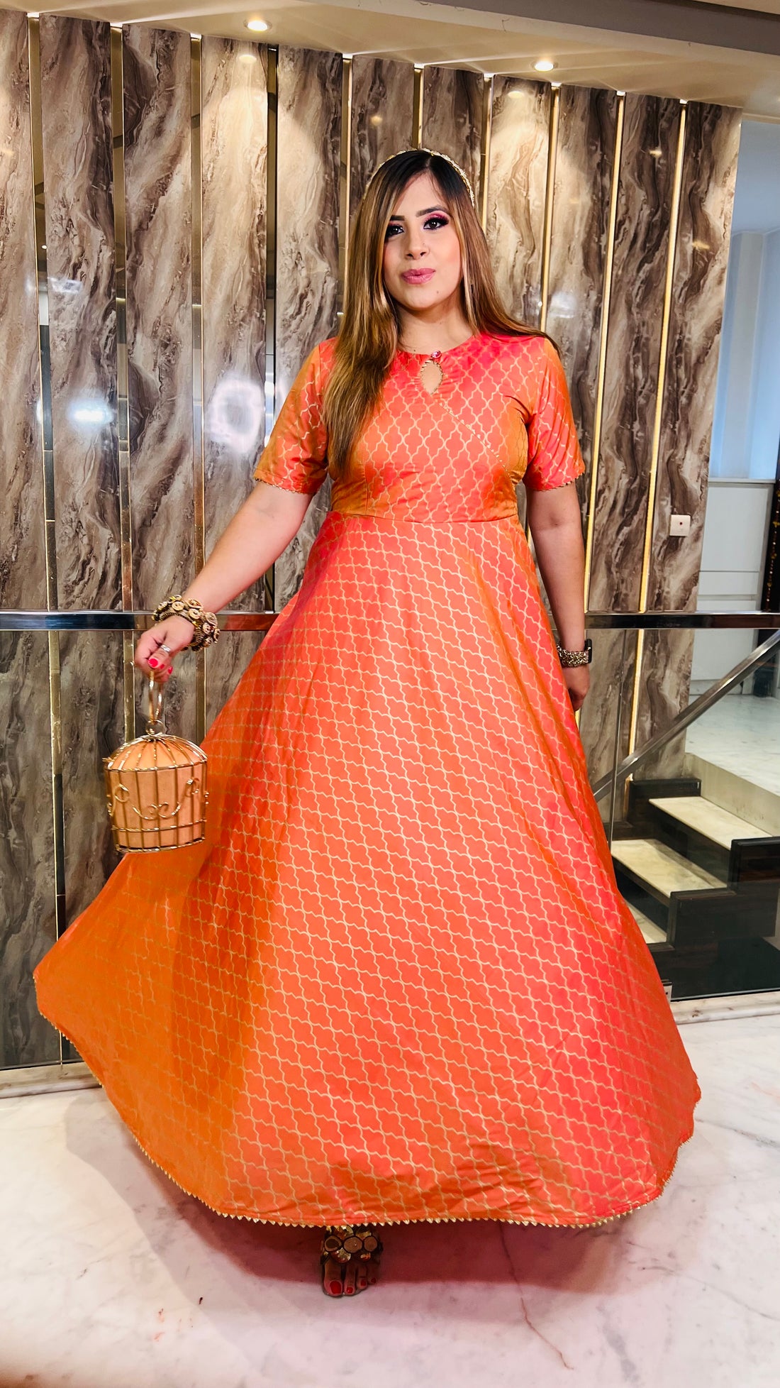Peach Dual Tone Anarkali