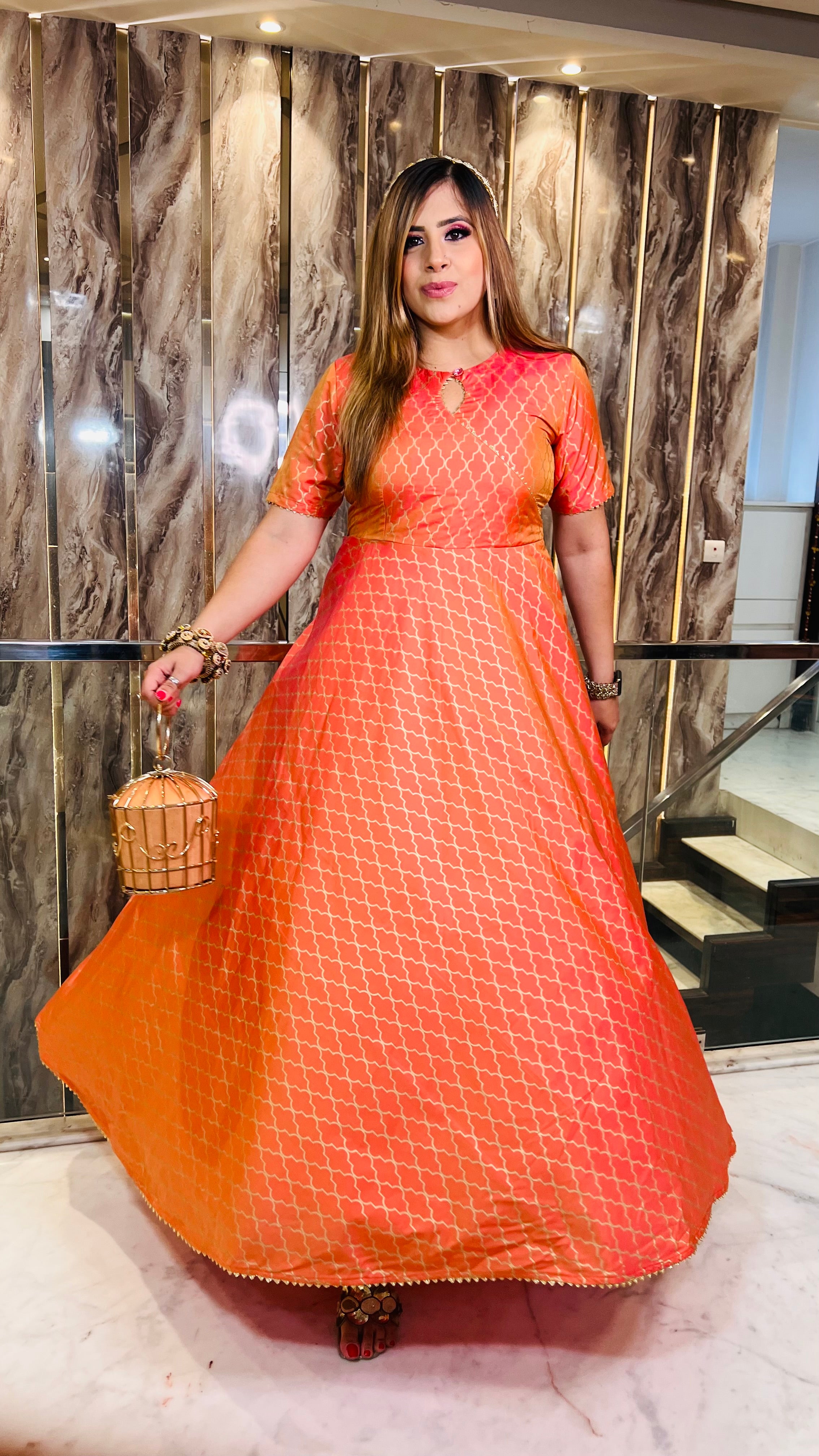Peach Dual Tone Anarkali