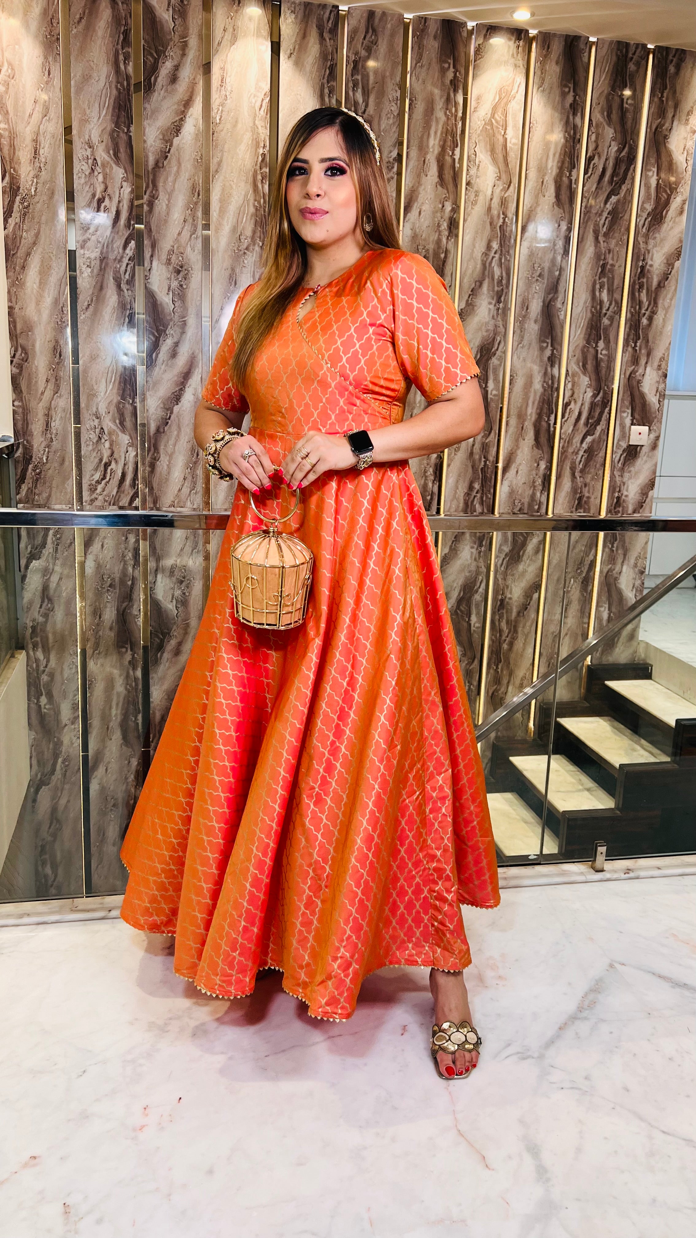 Peach Dual Tone Anarkali