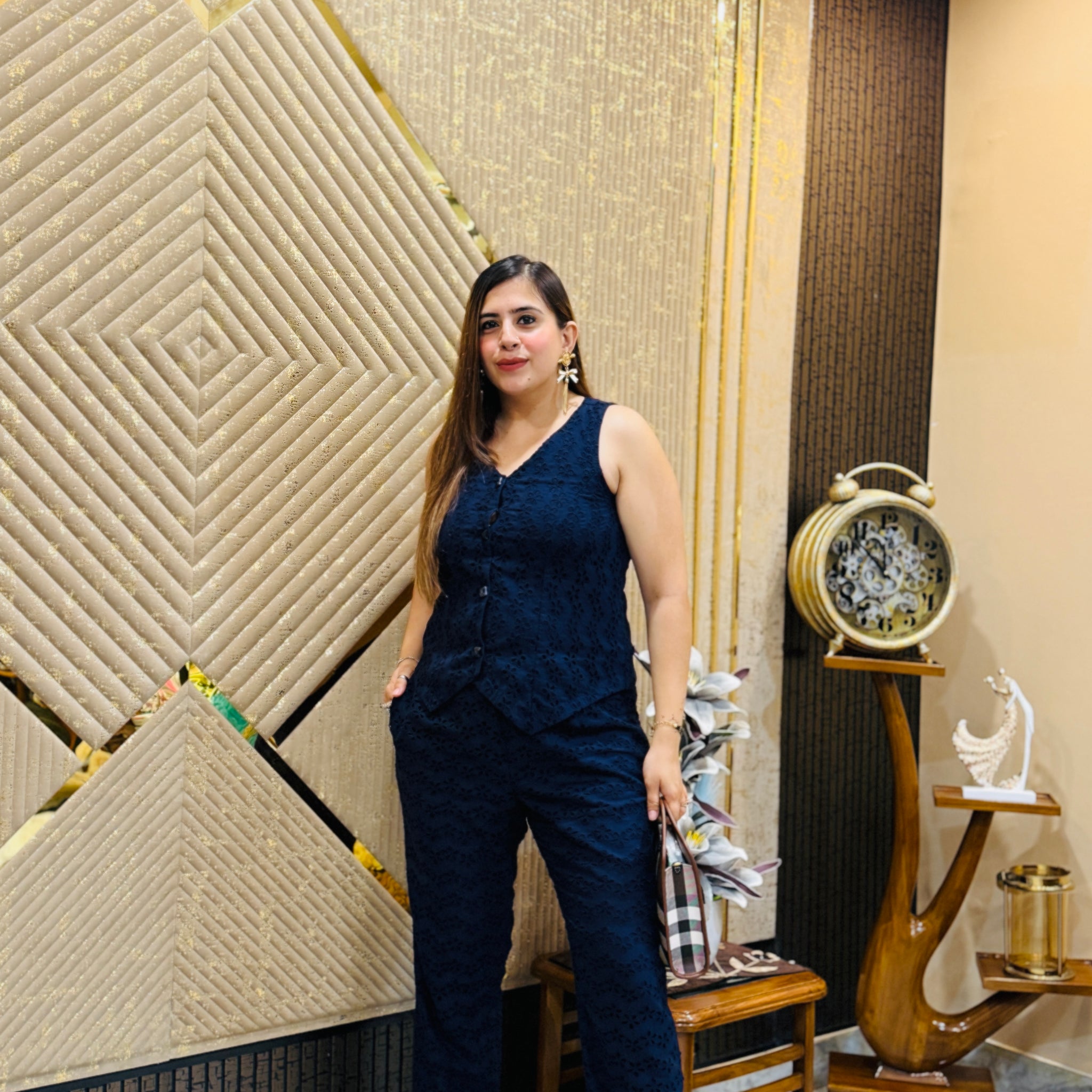 Blue Waistcoat Schiffli Co-Ord