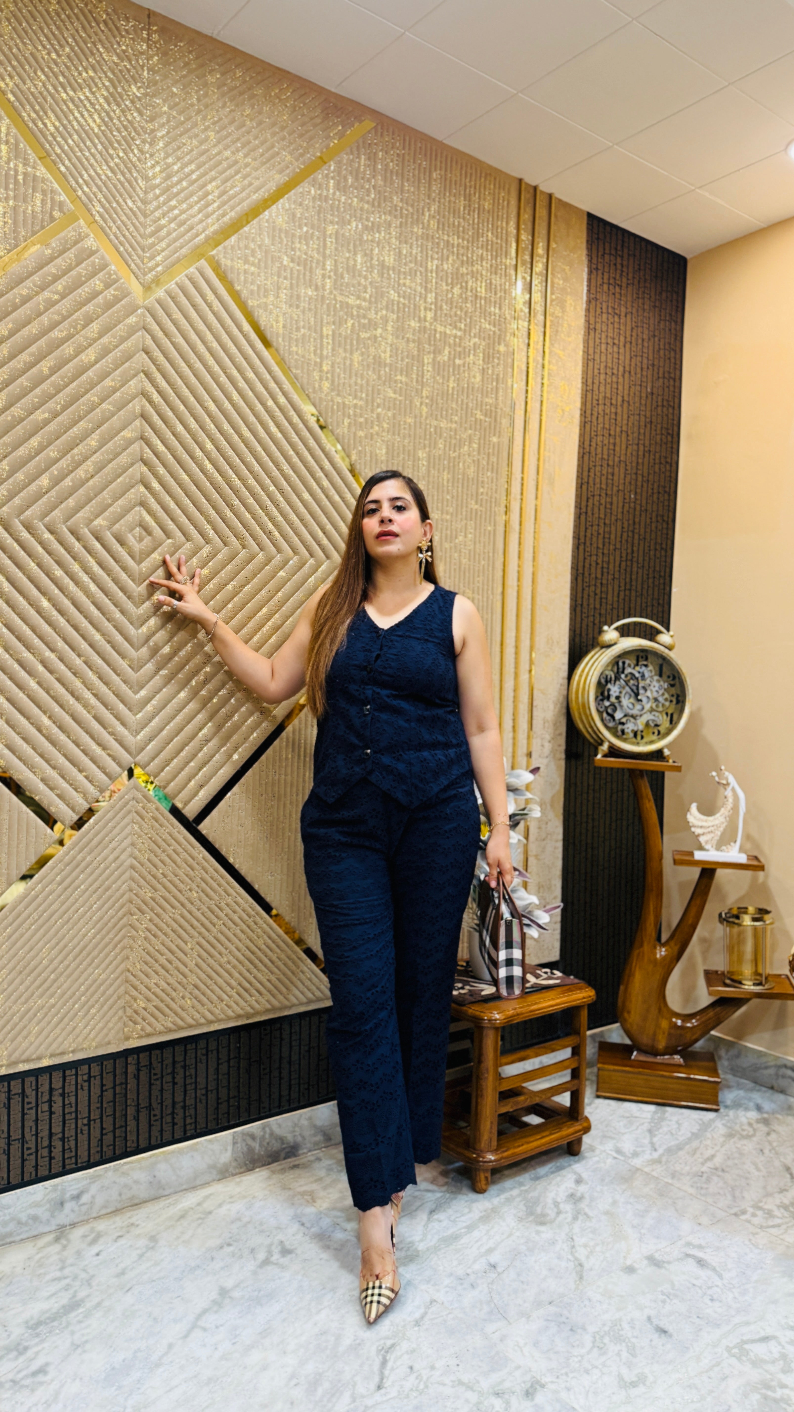 Blue Waistcoat Schiffli Co-Ord