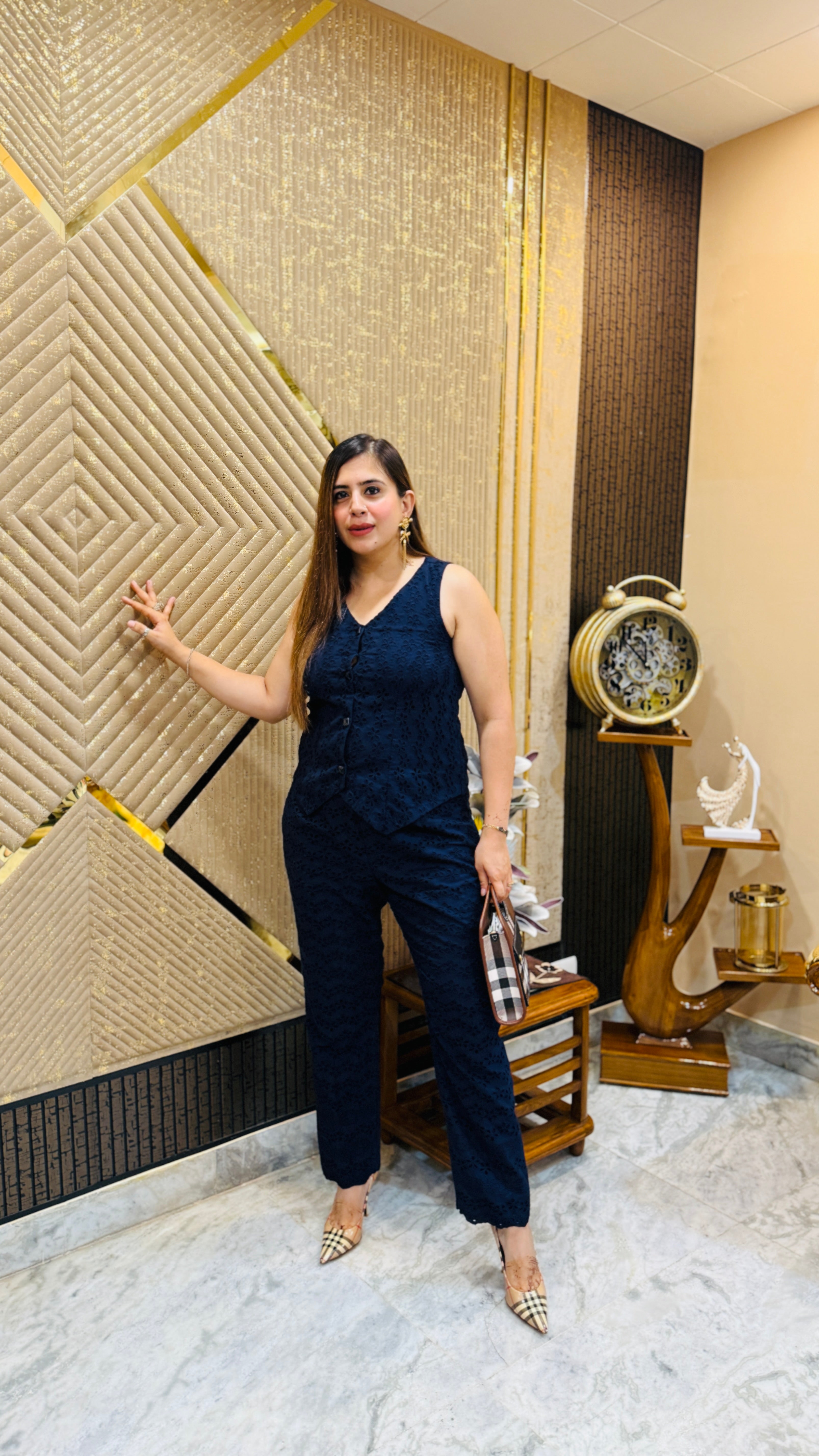 Blue Waistcoat Schiffli Co-Ord