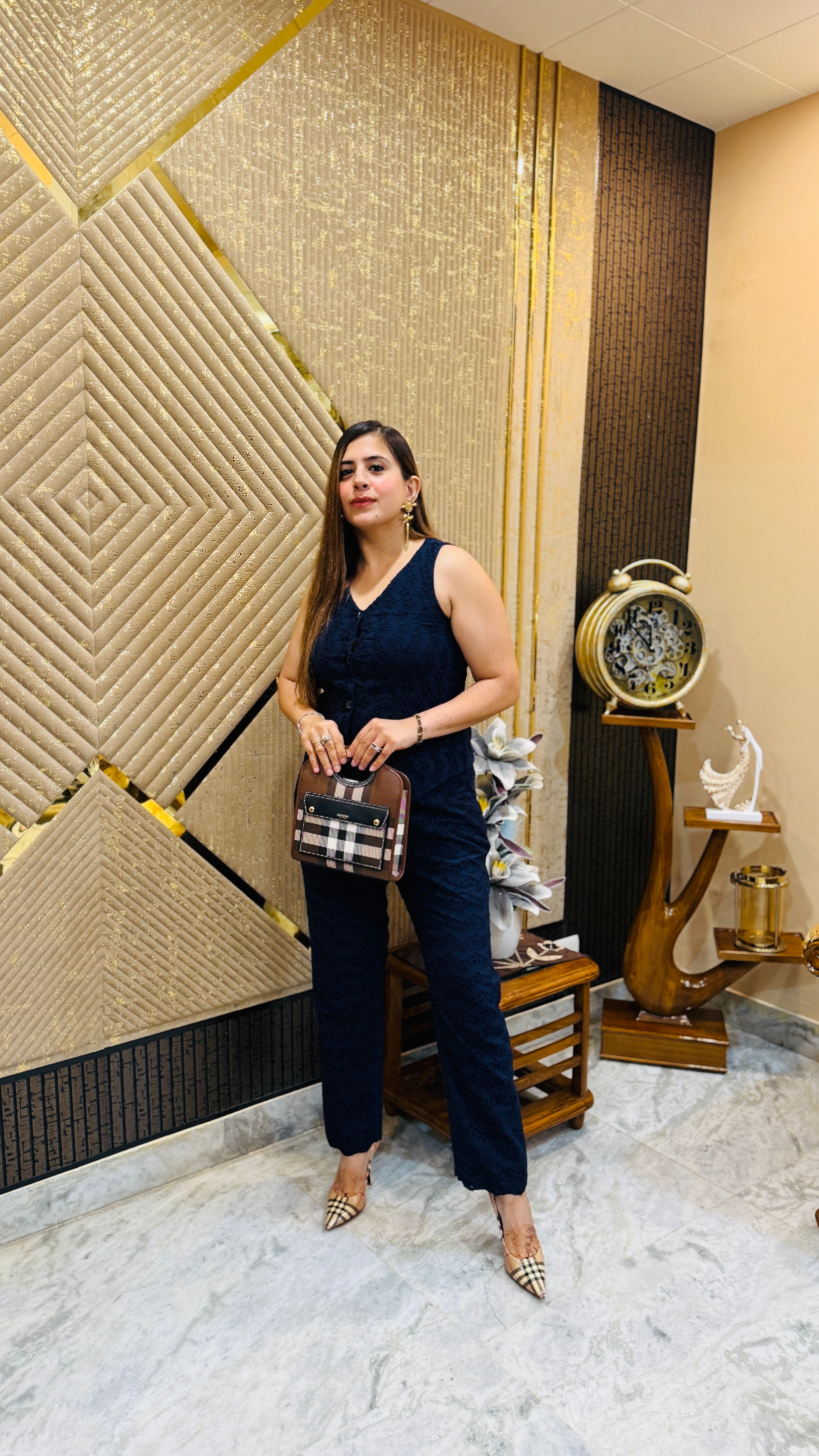 Blue Waistcoat Schiffli Co-Ord