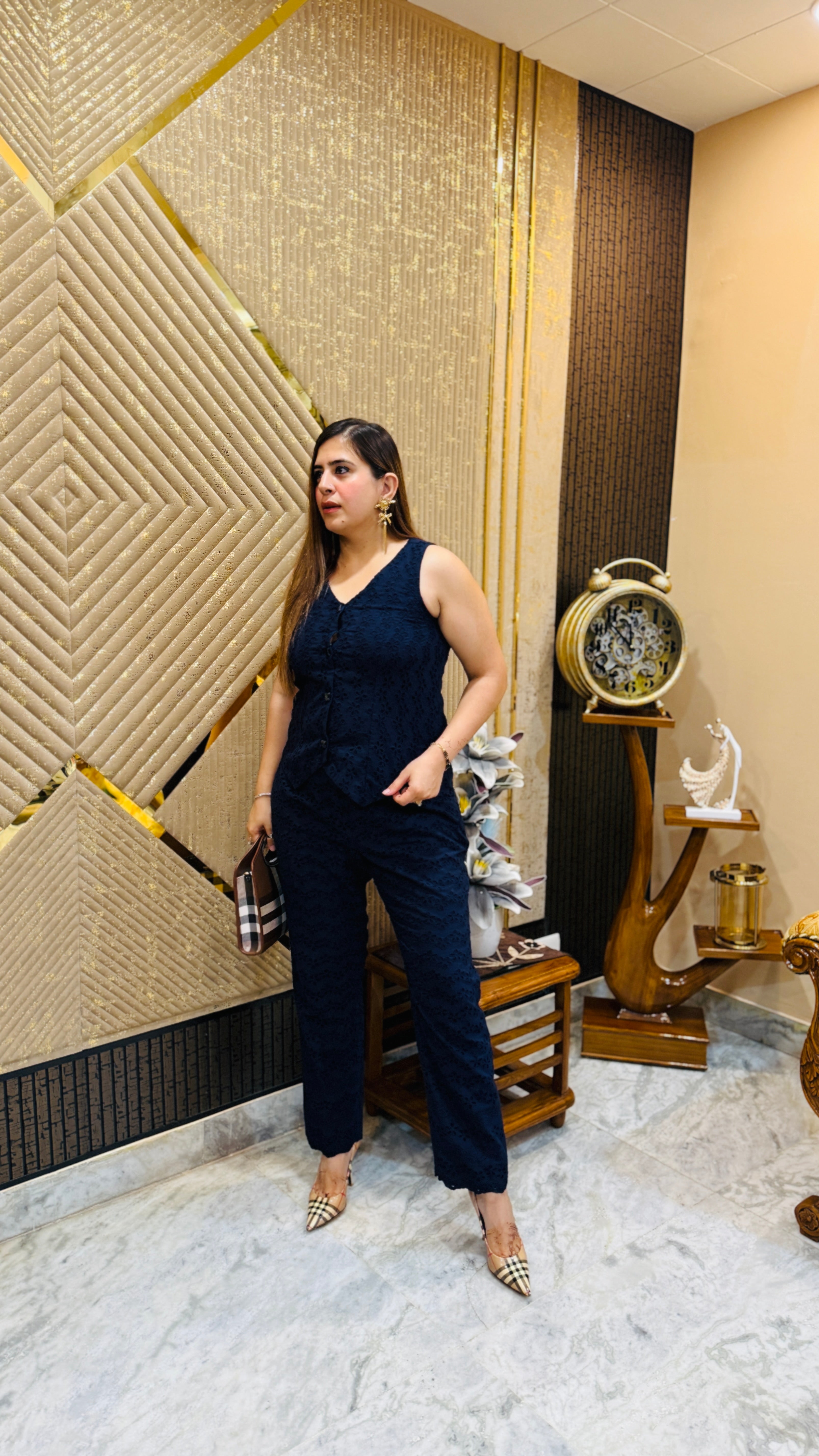 Blue Waistcoat Schiffli Co-Ord