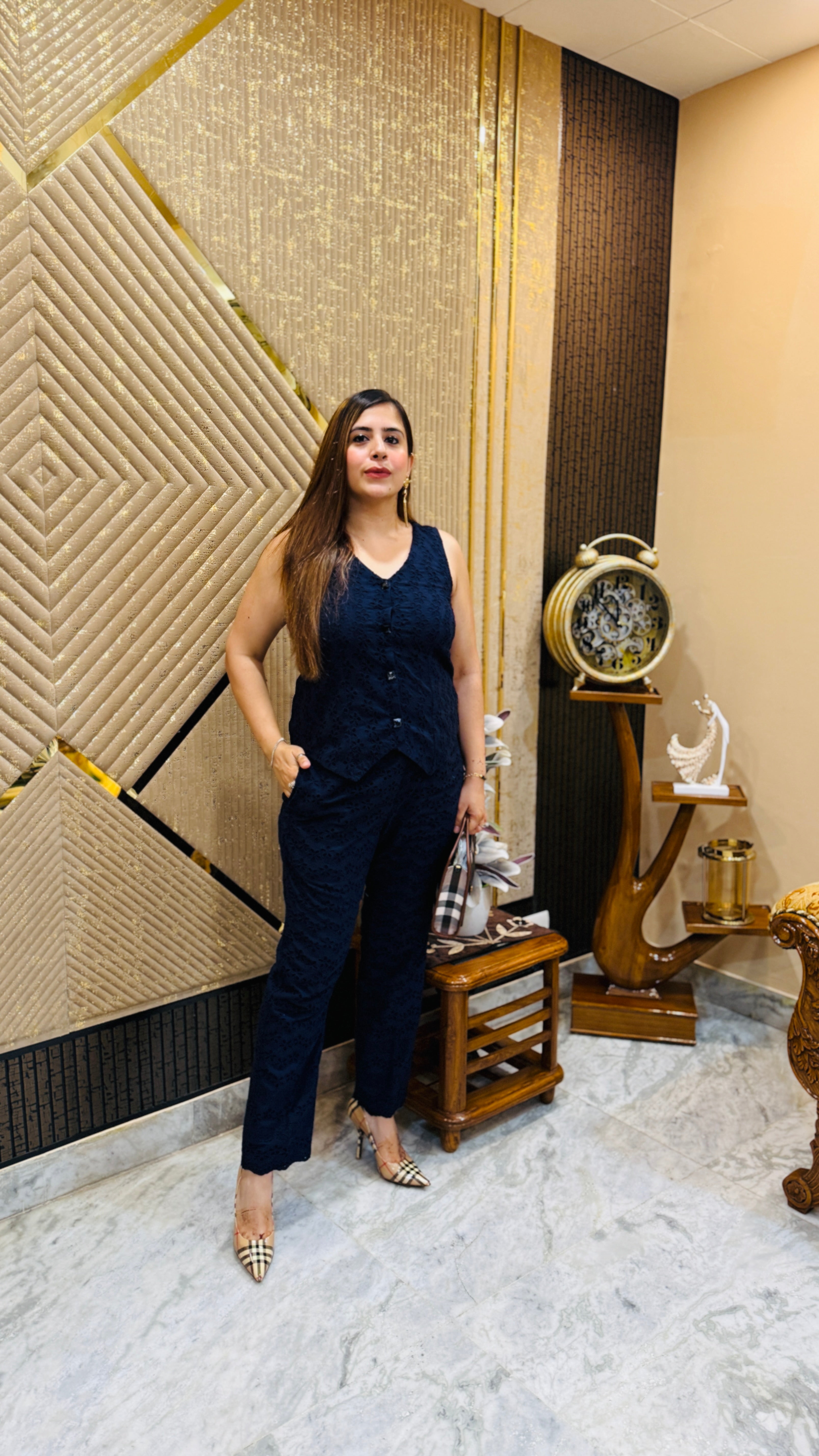 Blue Waistcoat Schiffli Co-Ord