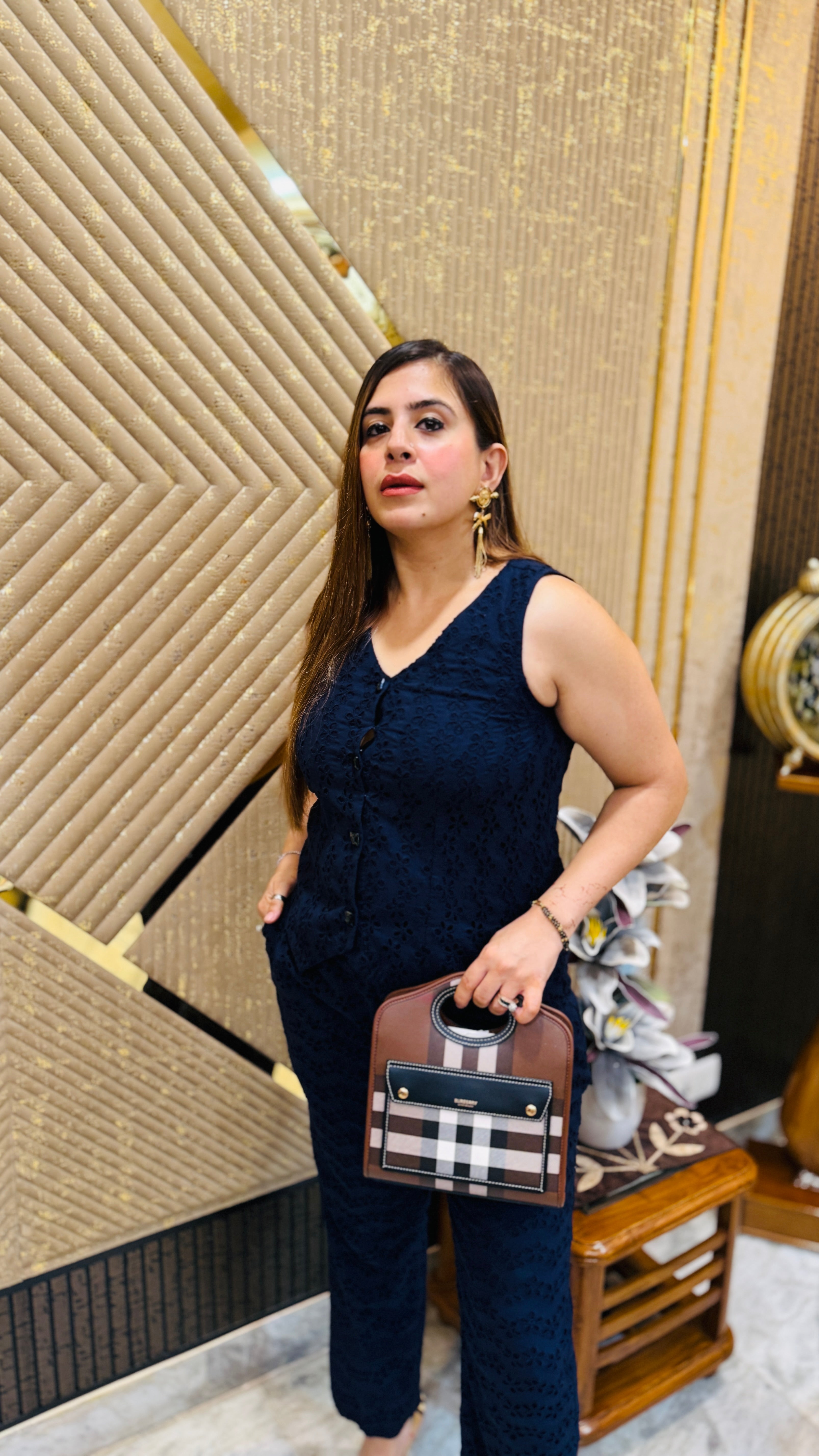 Blue Waistcoat Schiffli Co-Ord