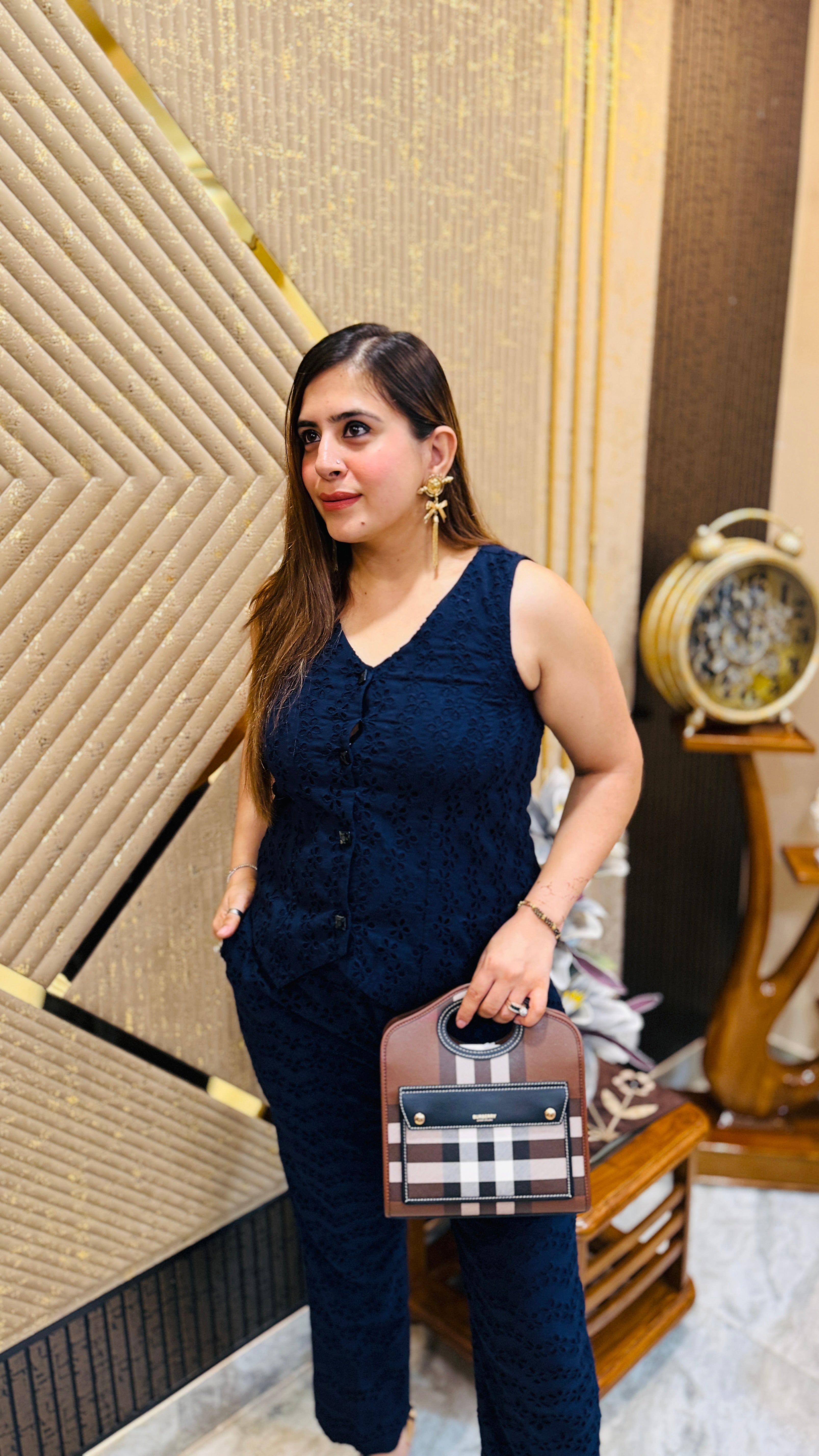 Blue Waistcoat Schiffli Co-Ord