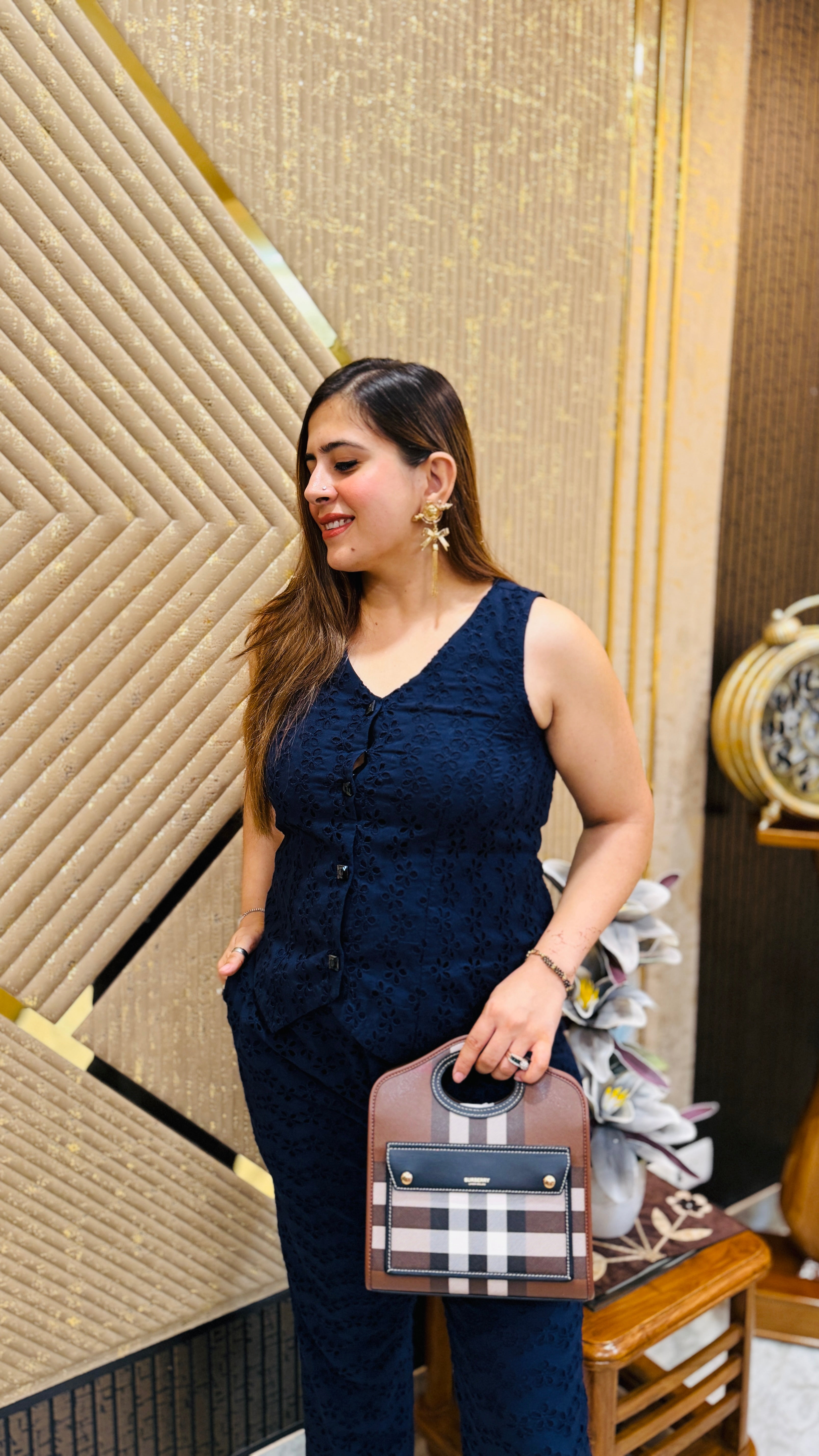 Blue Waistcoat Schiffli Co-Ord