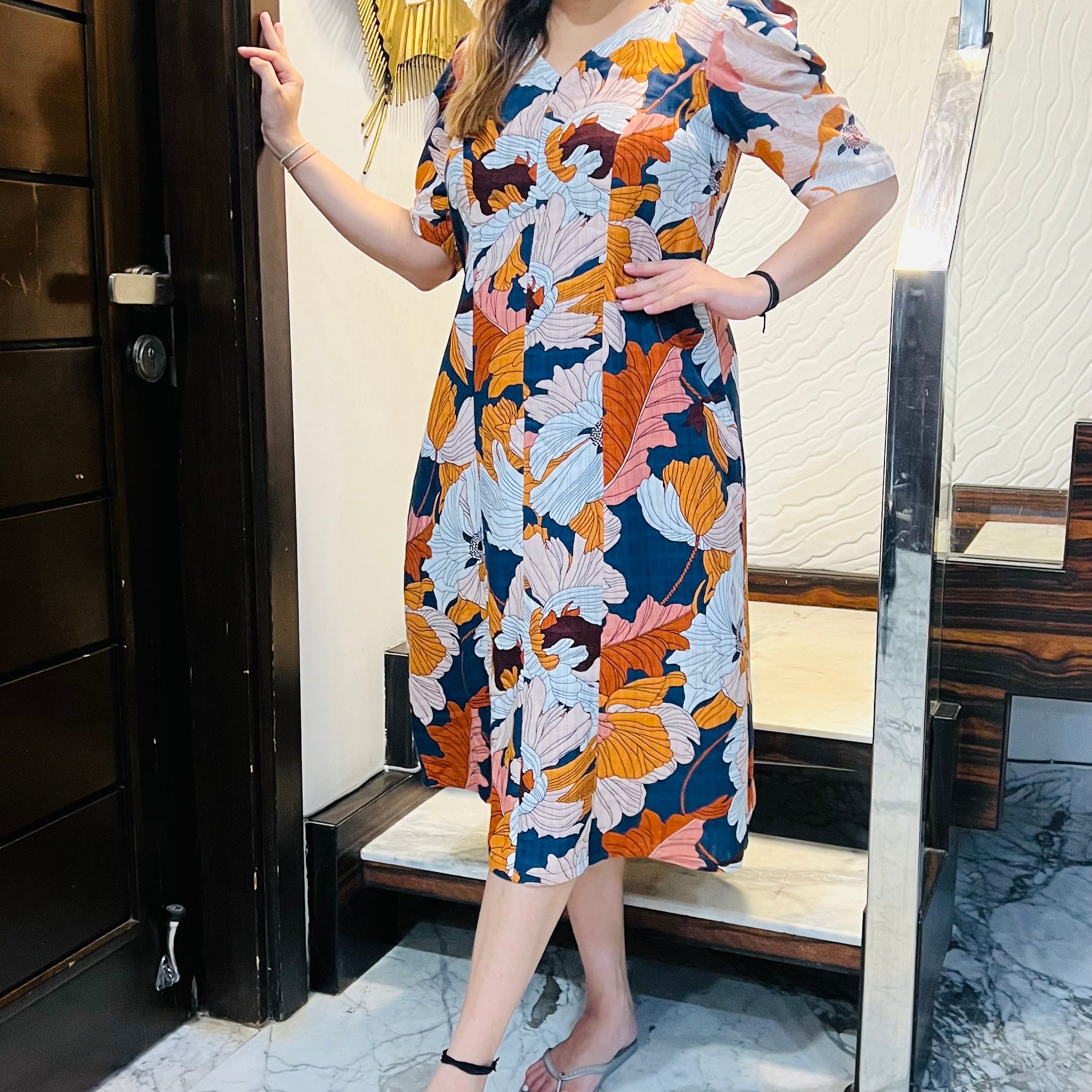 Blue Flower Feeding Midi