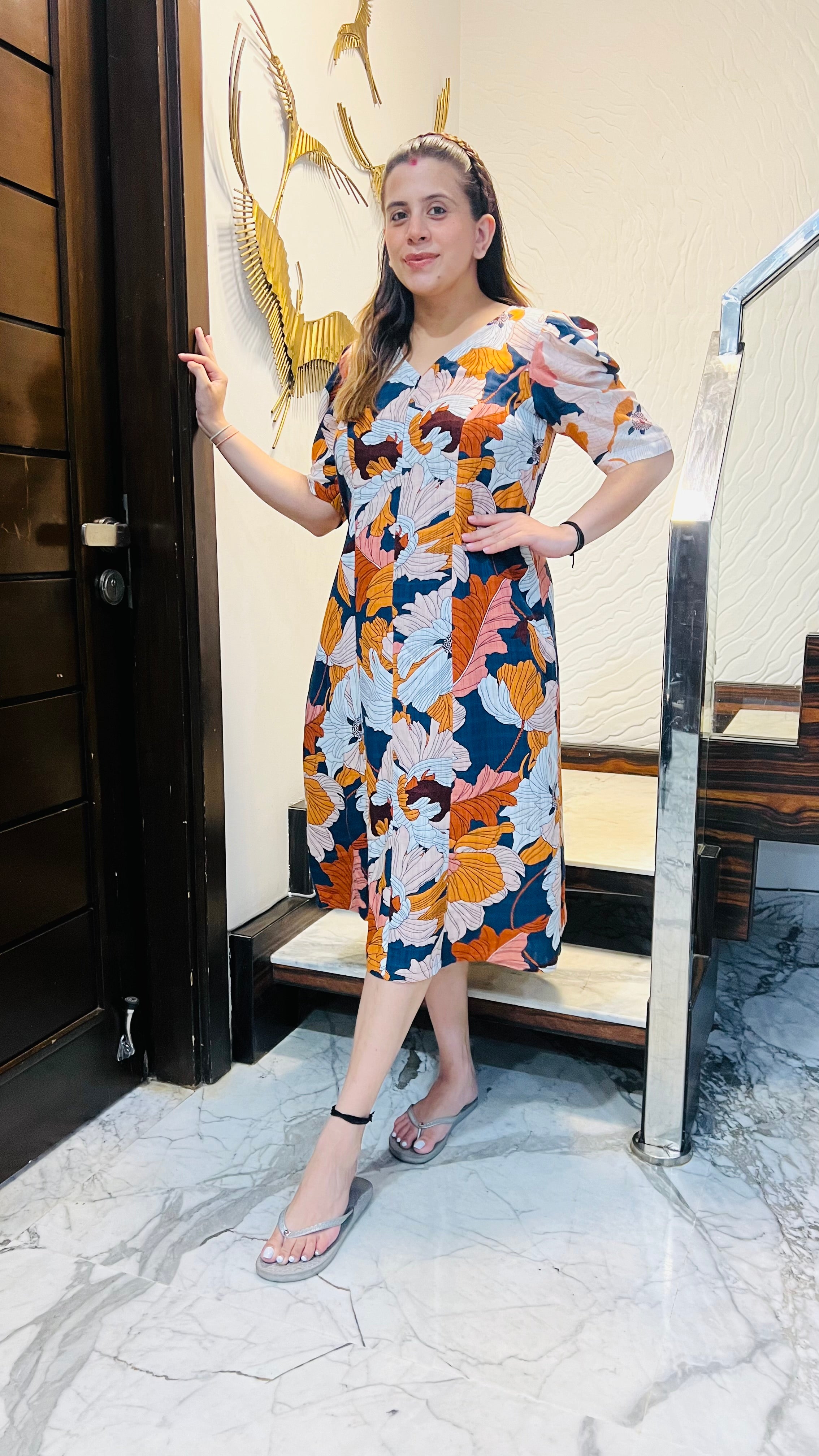 Blue Flower Feeding Midi