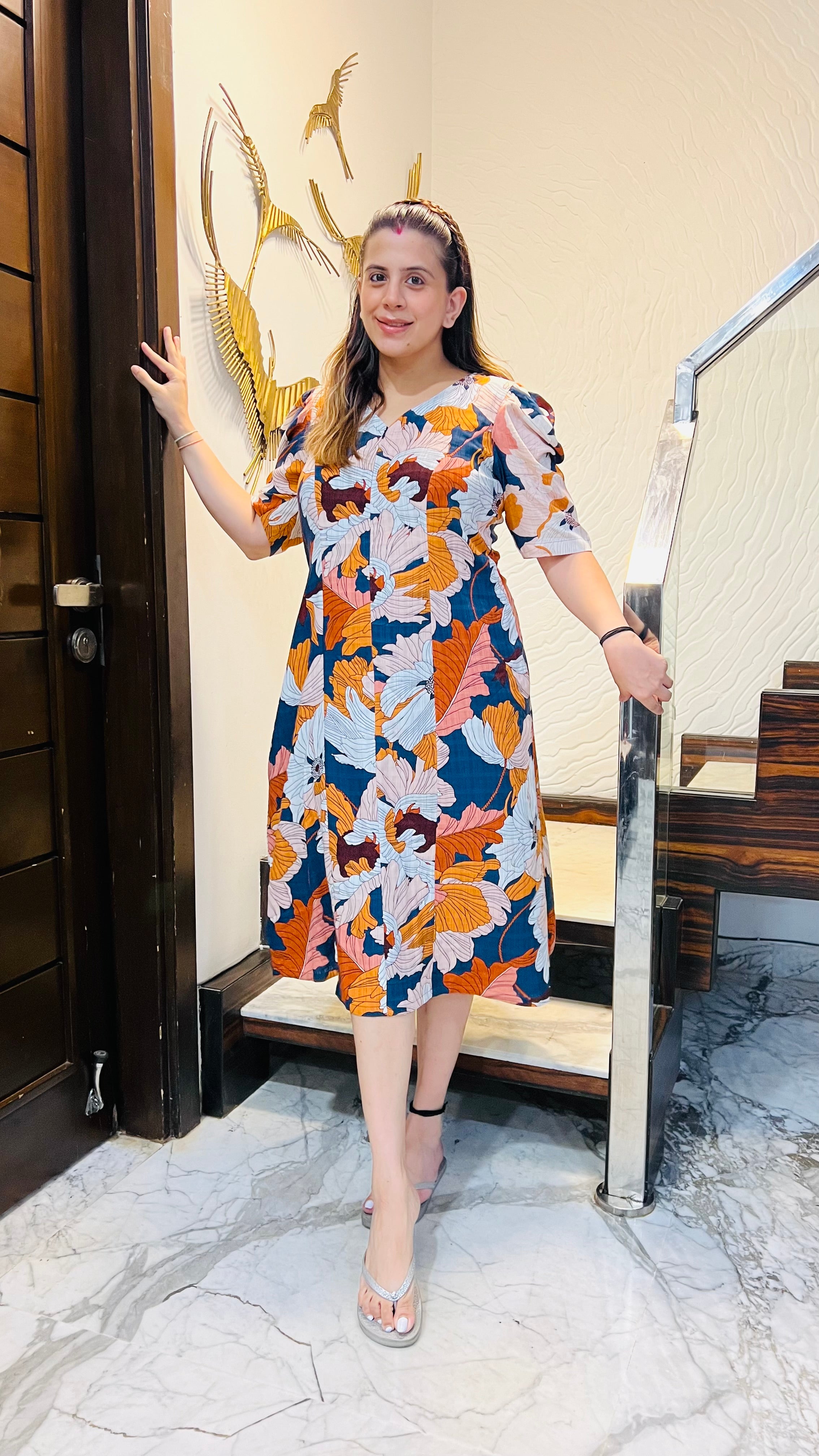 Blue Flower Feeding Midi