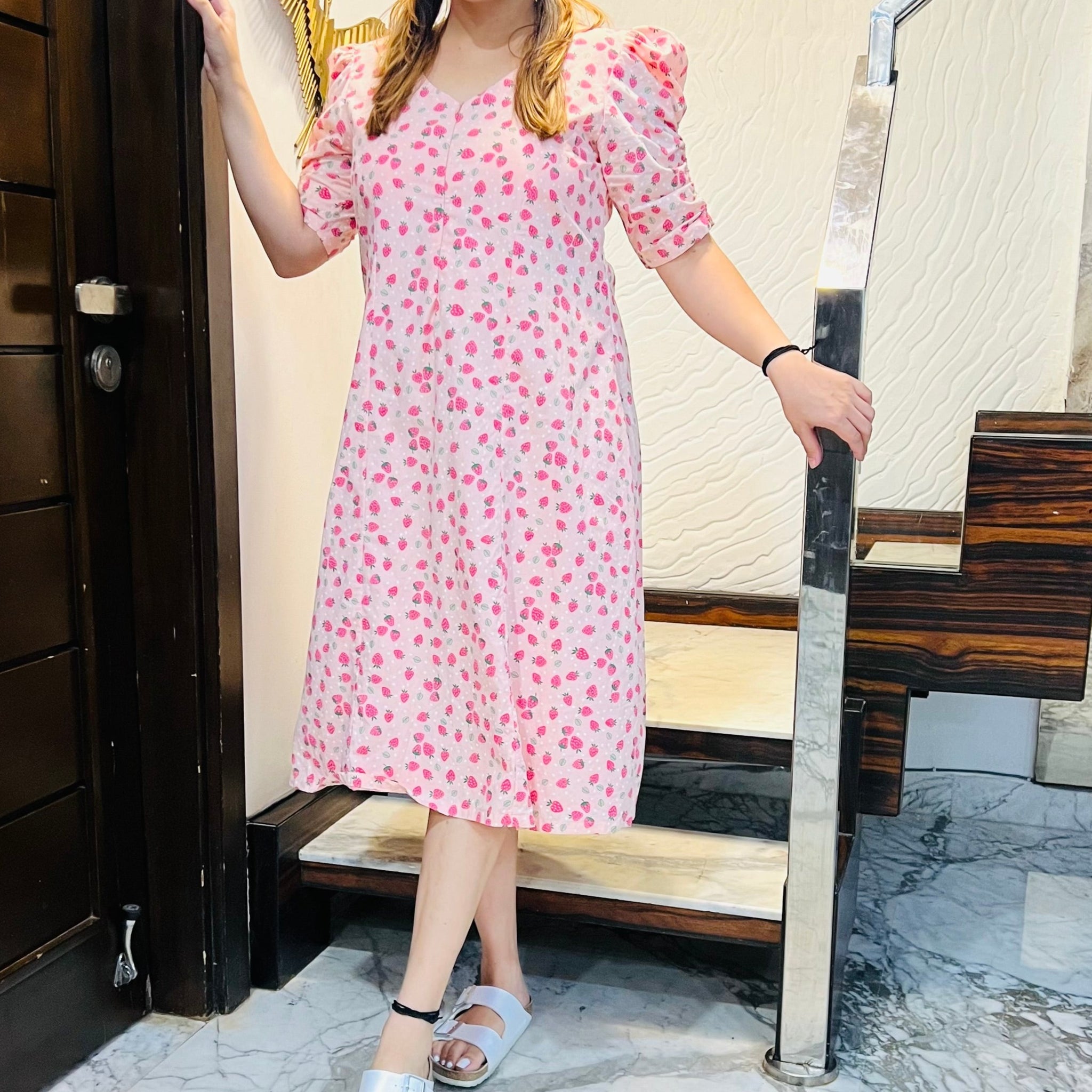 Strawberry Feeding Midi Dress
