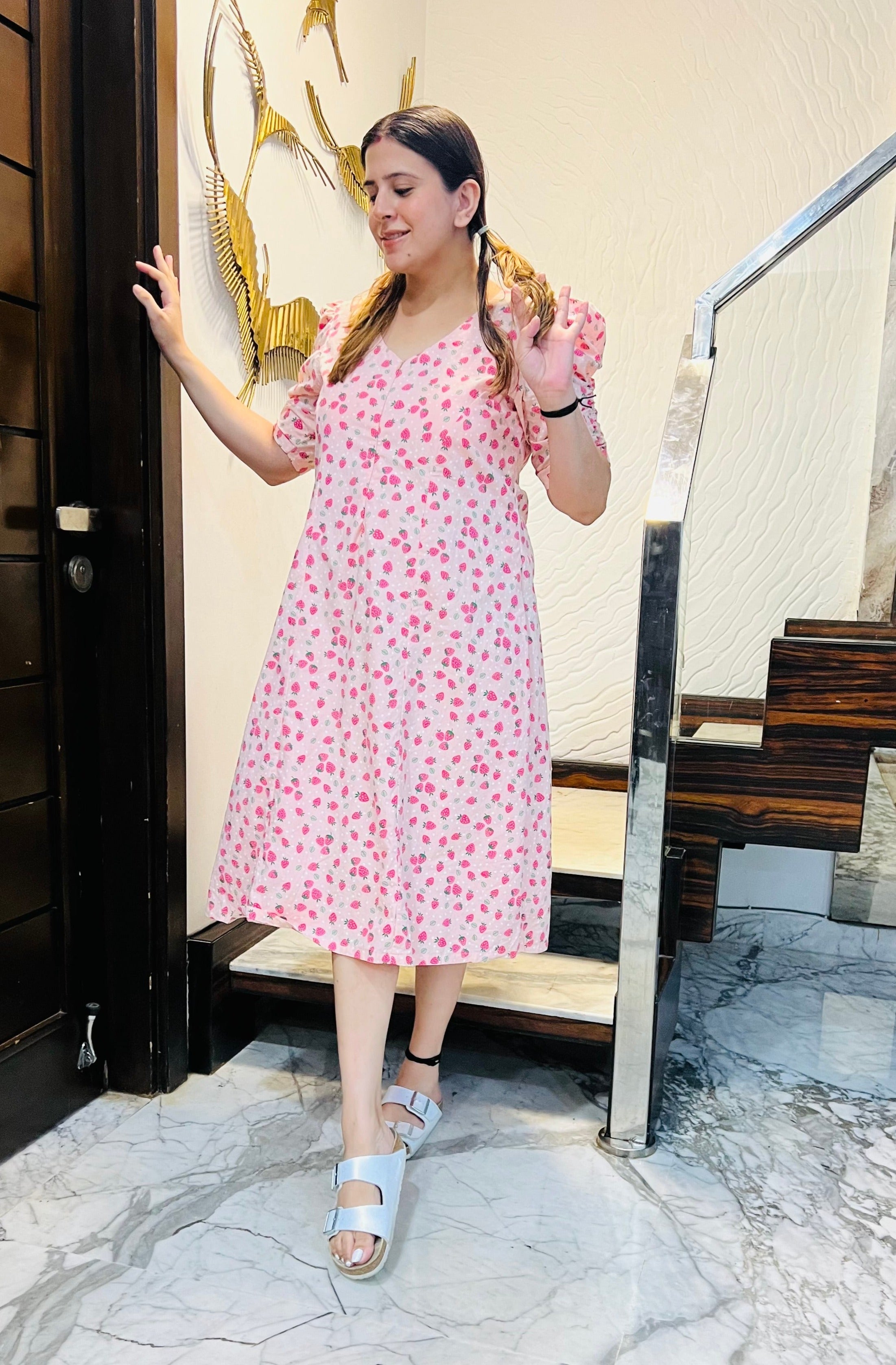 Strawberry Feeding Midi Dress