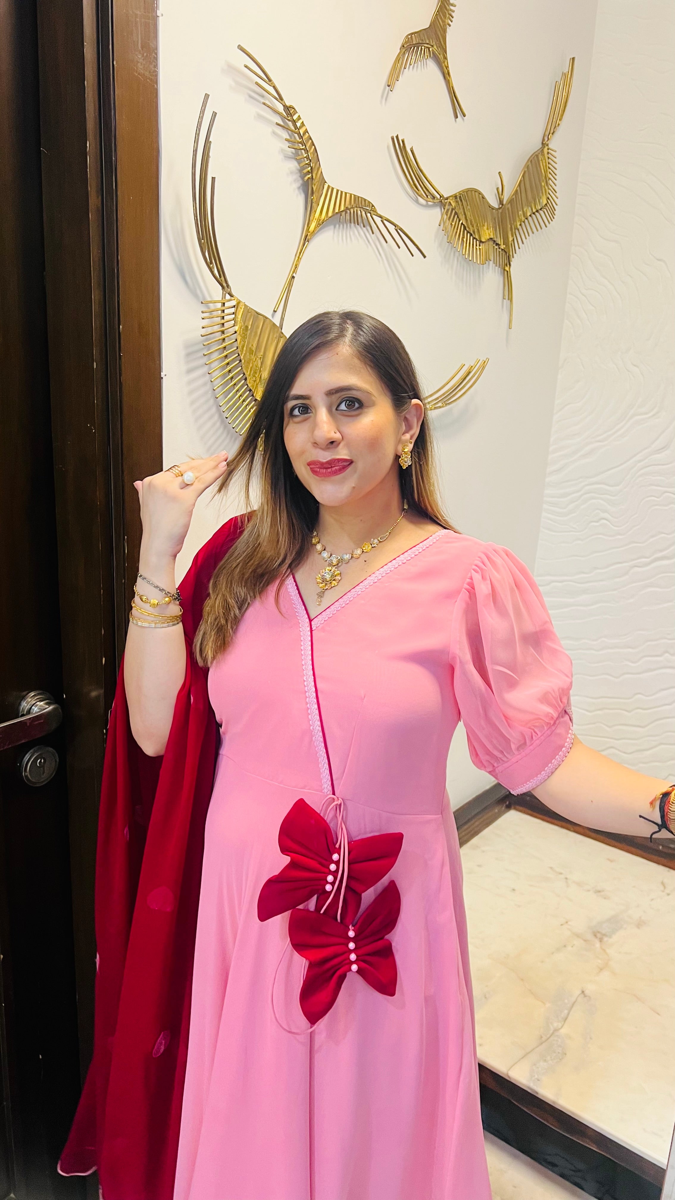Pink Little Hearts Anarkali