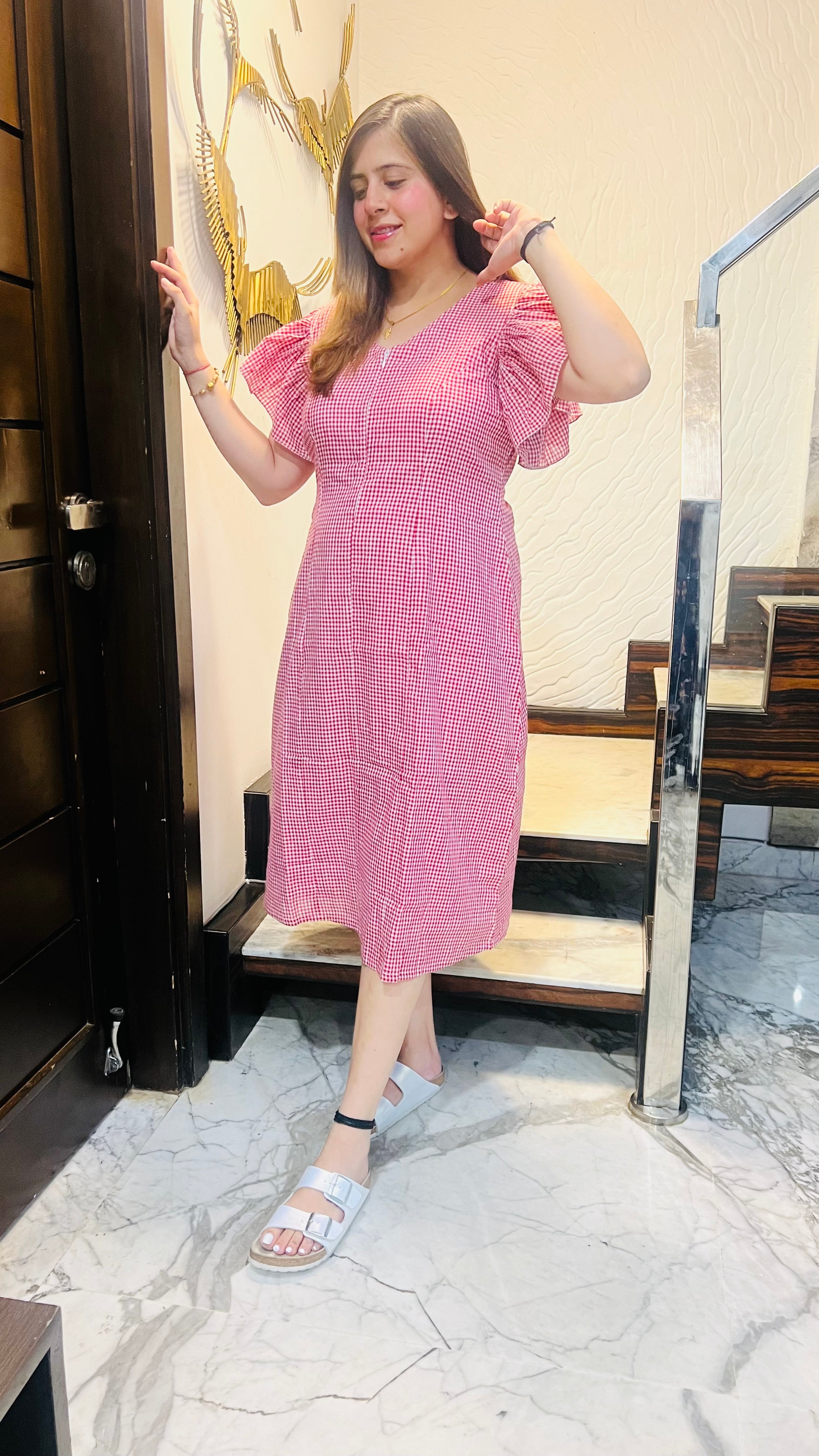 Red Checks Feeding Midi