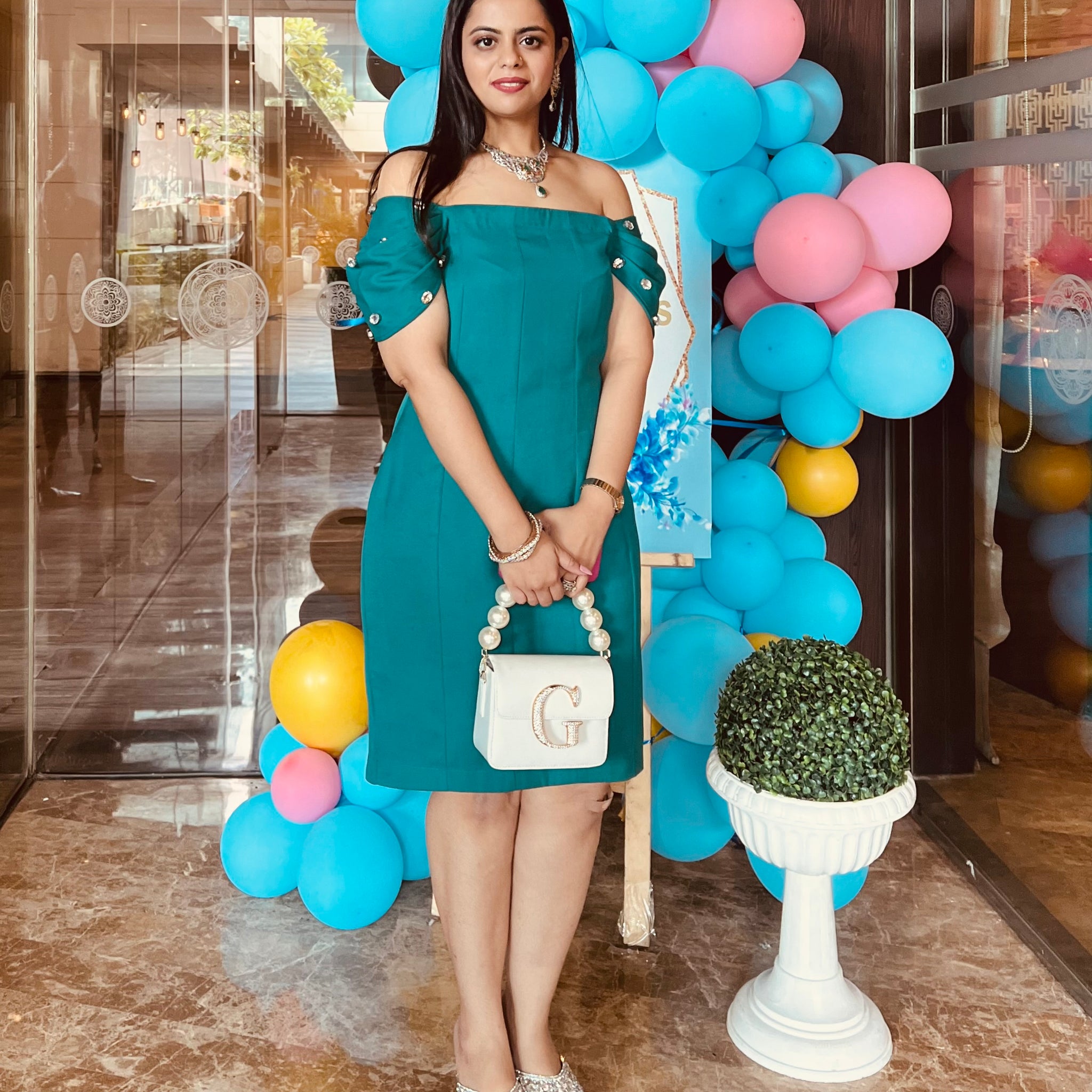 Teal Stones Embellished Dress