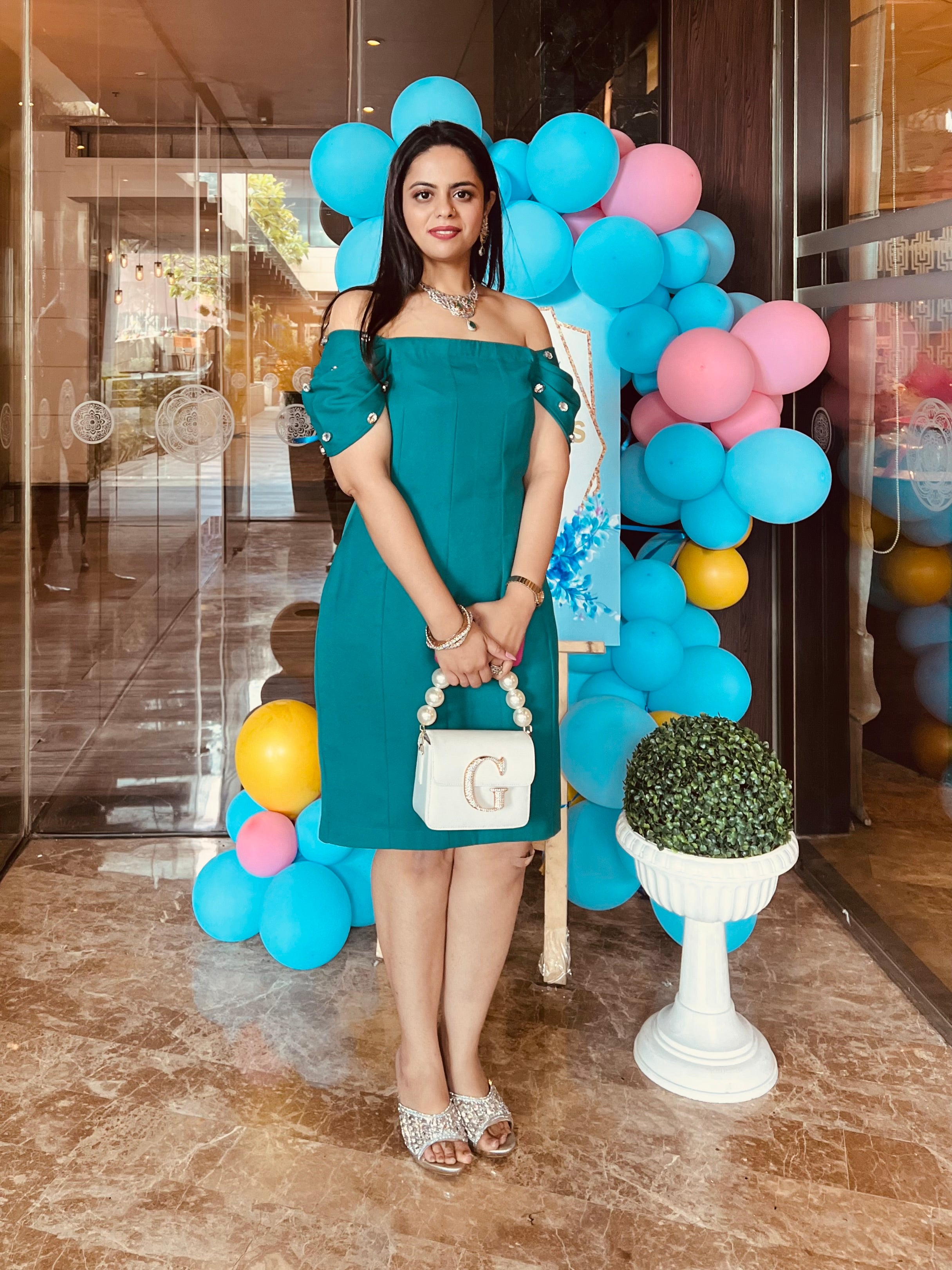 Teal Stones Embellished Dress