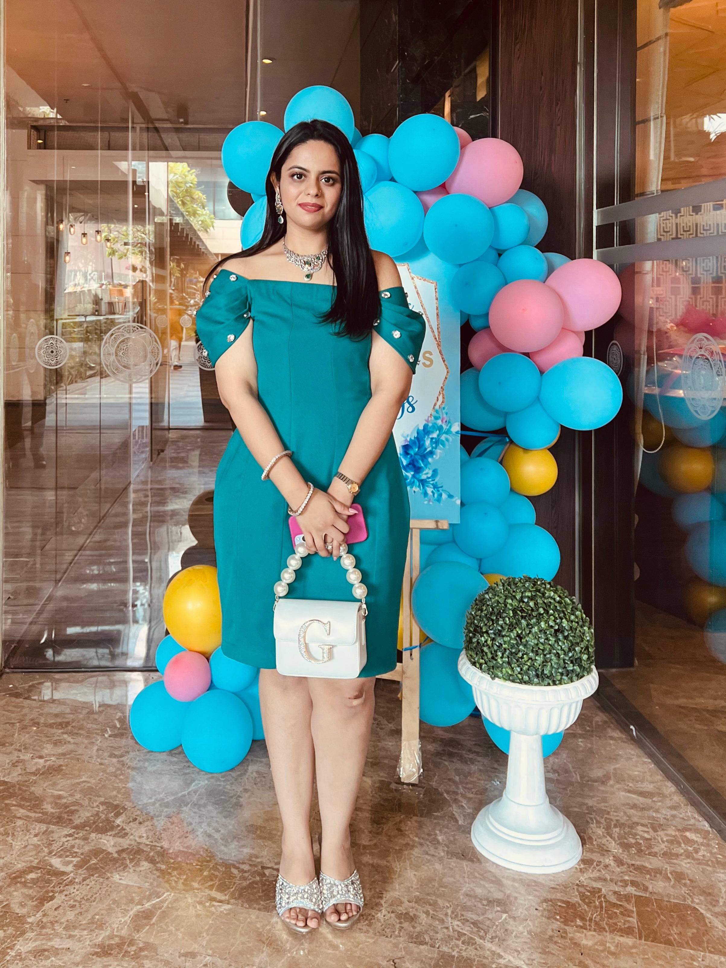 Teal Stones Embellished Dress