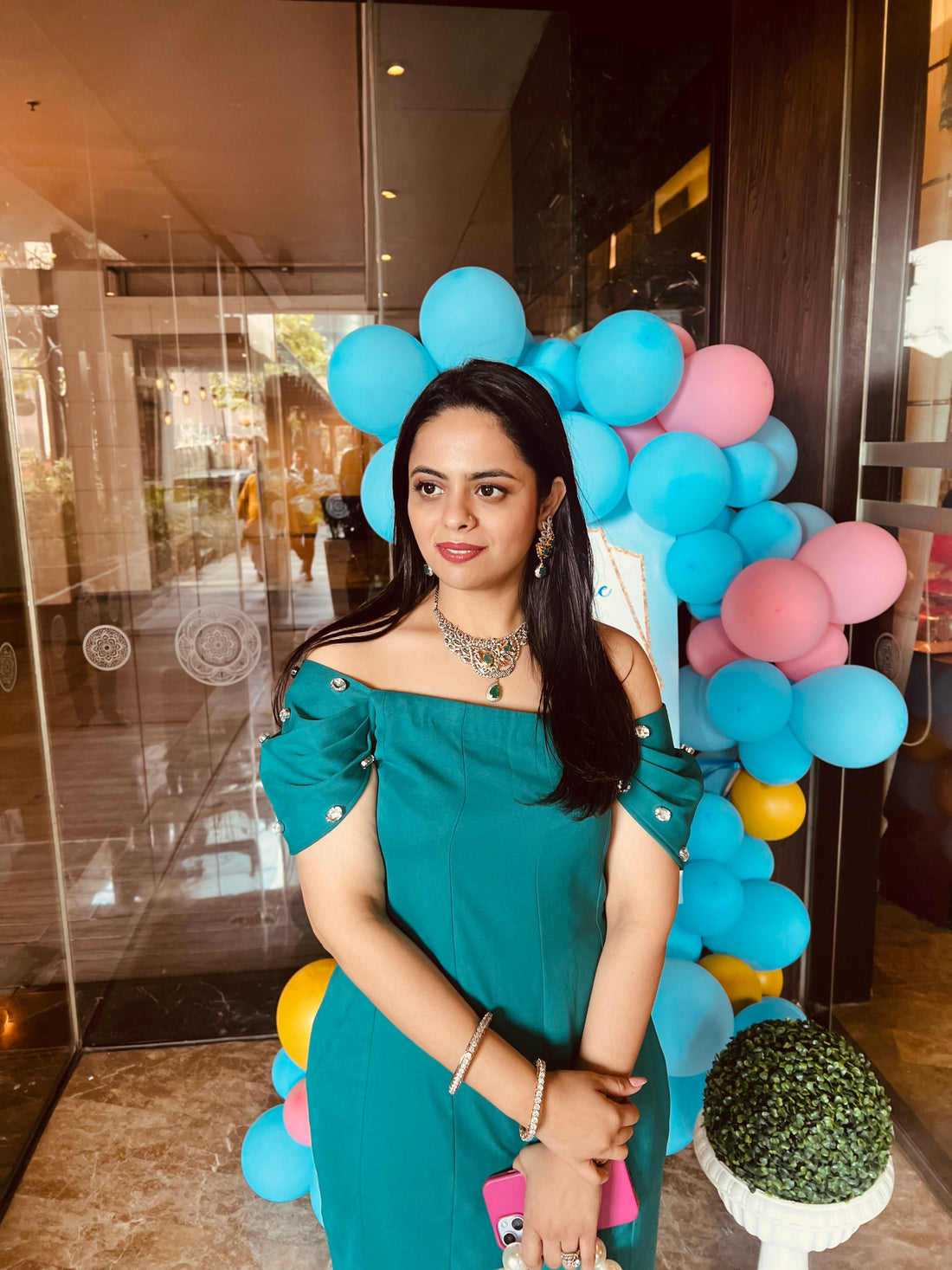 Teal Stones Embellished Dress