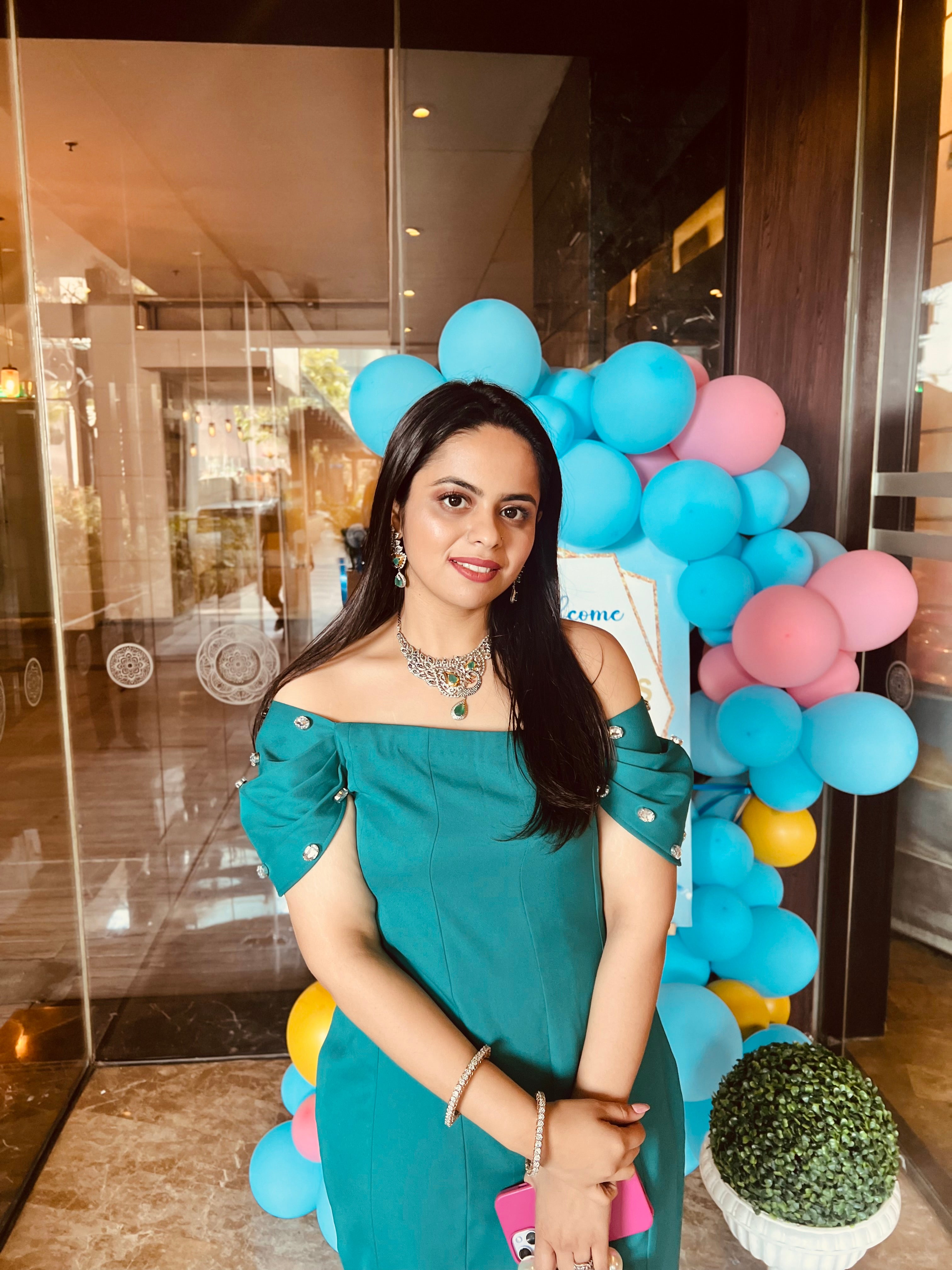 Teal Stones Embellished Dress