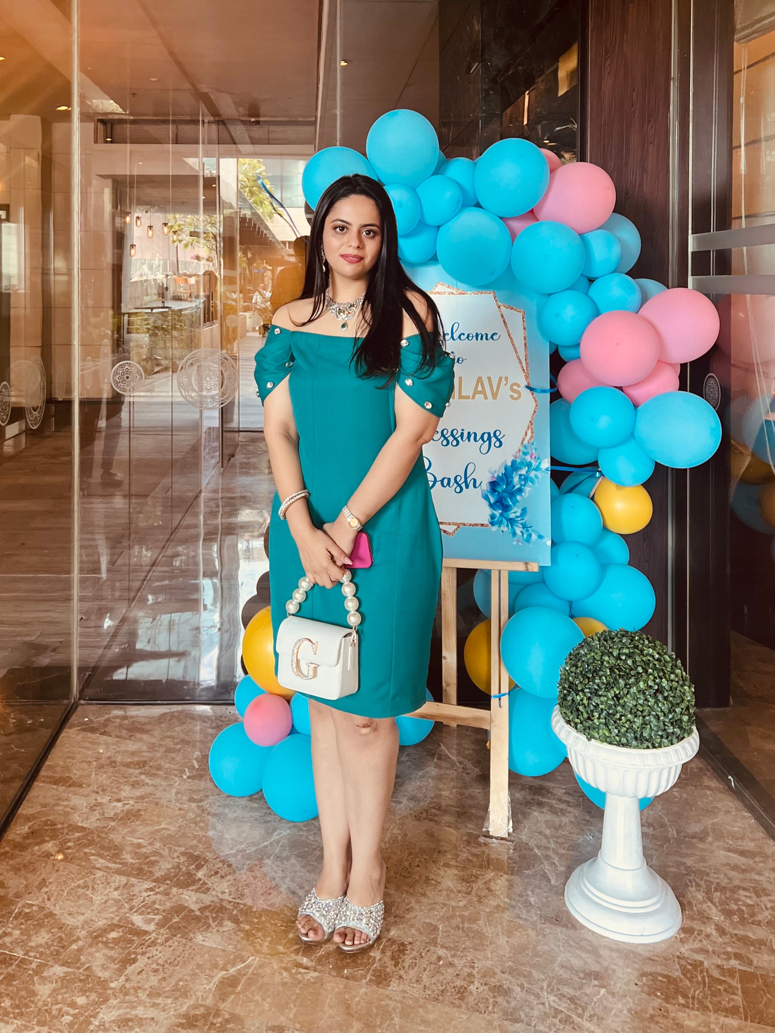 Teal Stones Embellished Dress