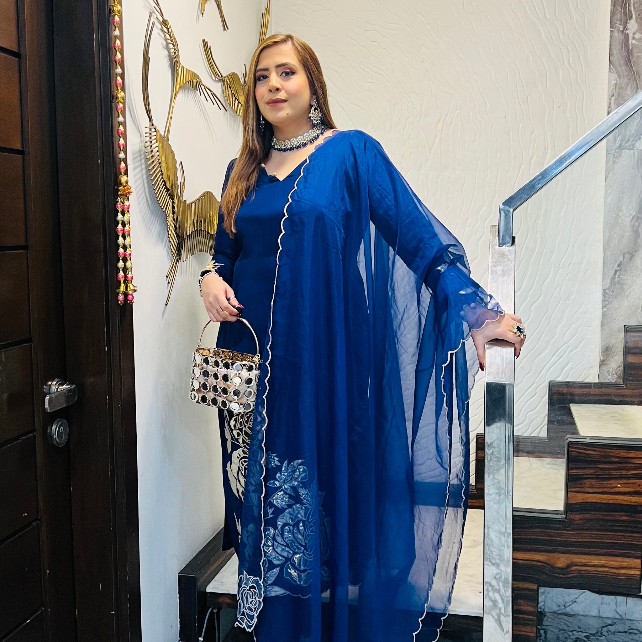 Navy Blue Leather Suit