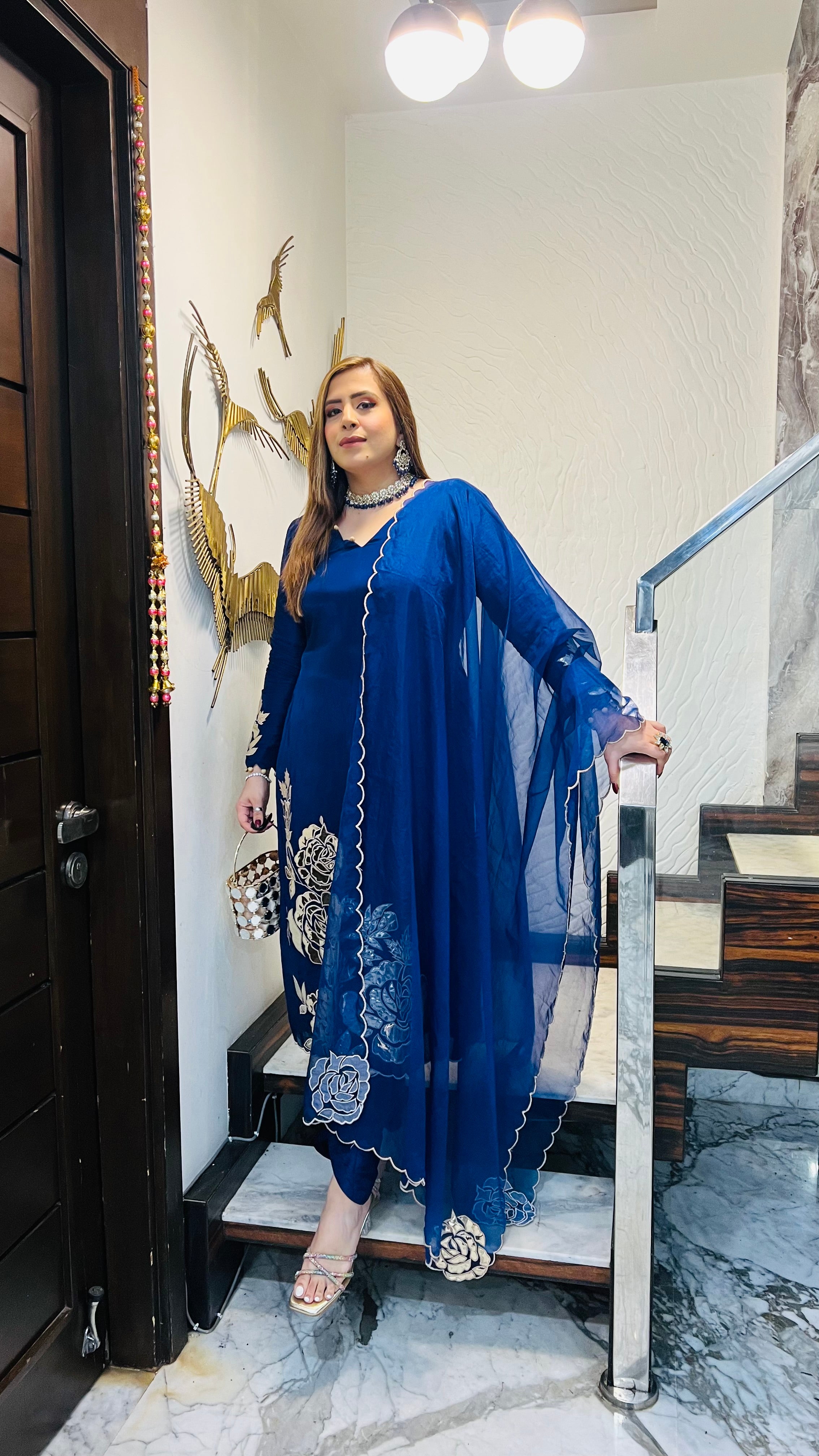 Navy Blue Leather Suit