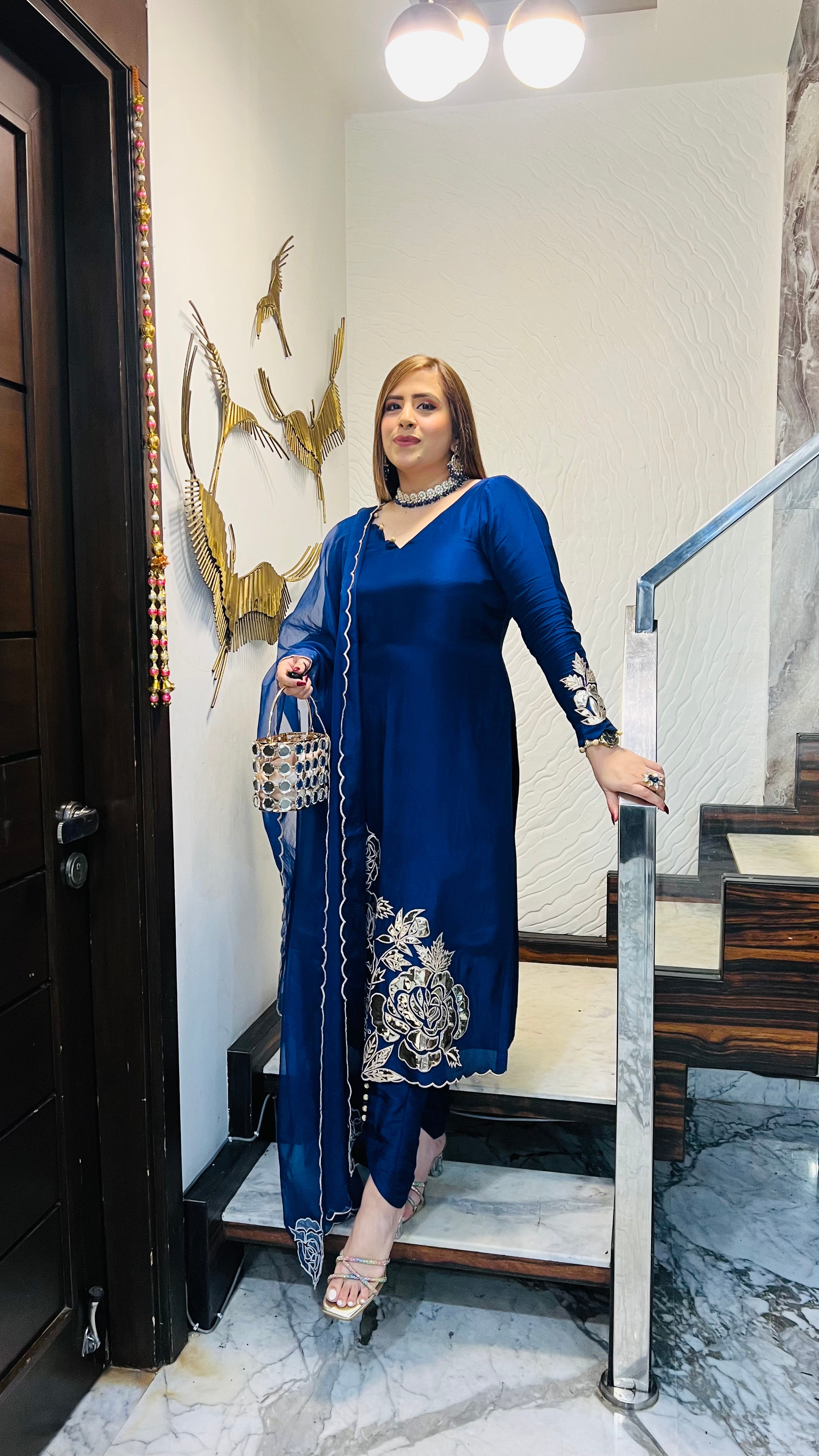 Navy Blue Leather Suit