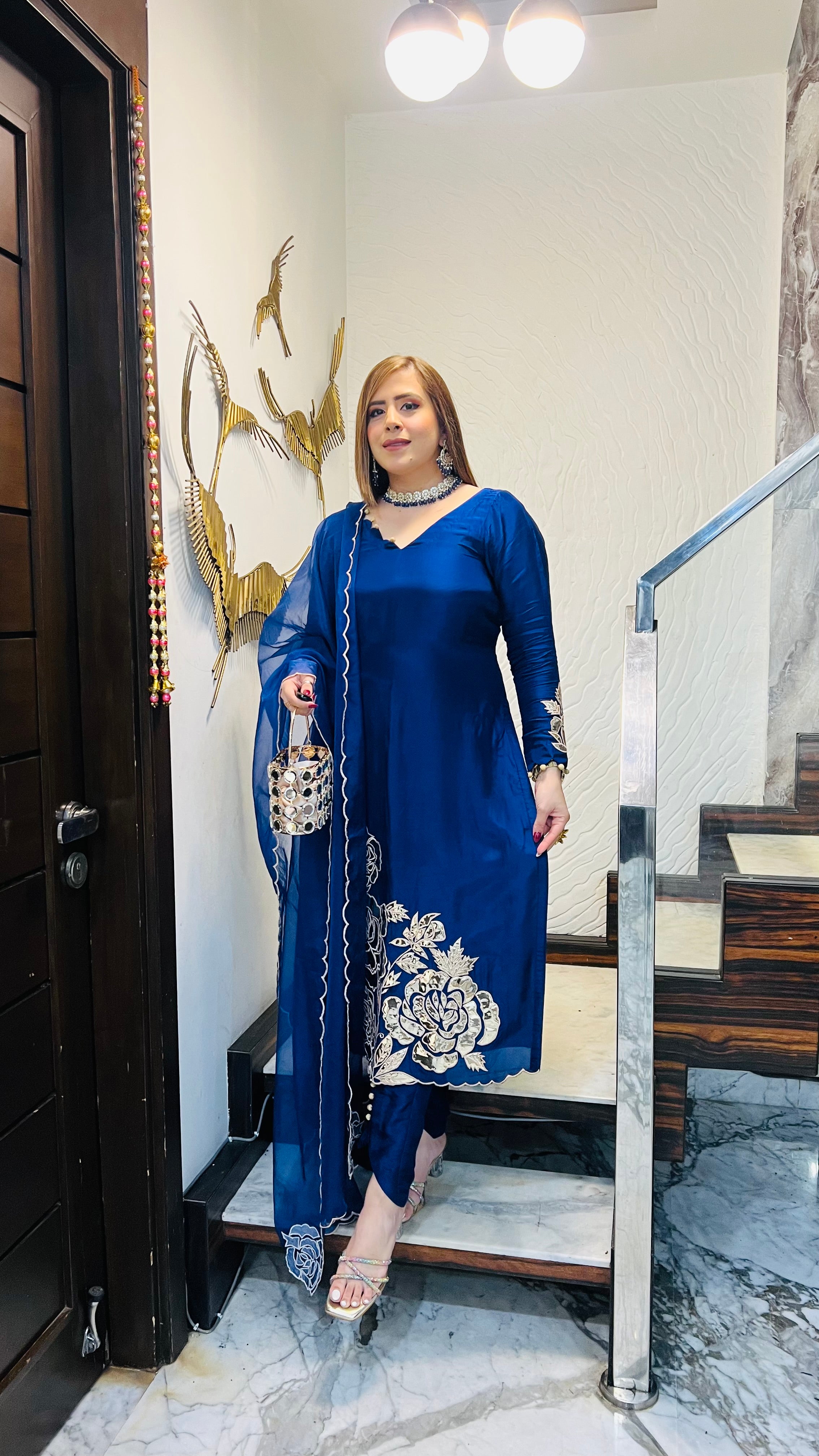 Navy Blue Leather Suit