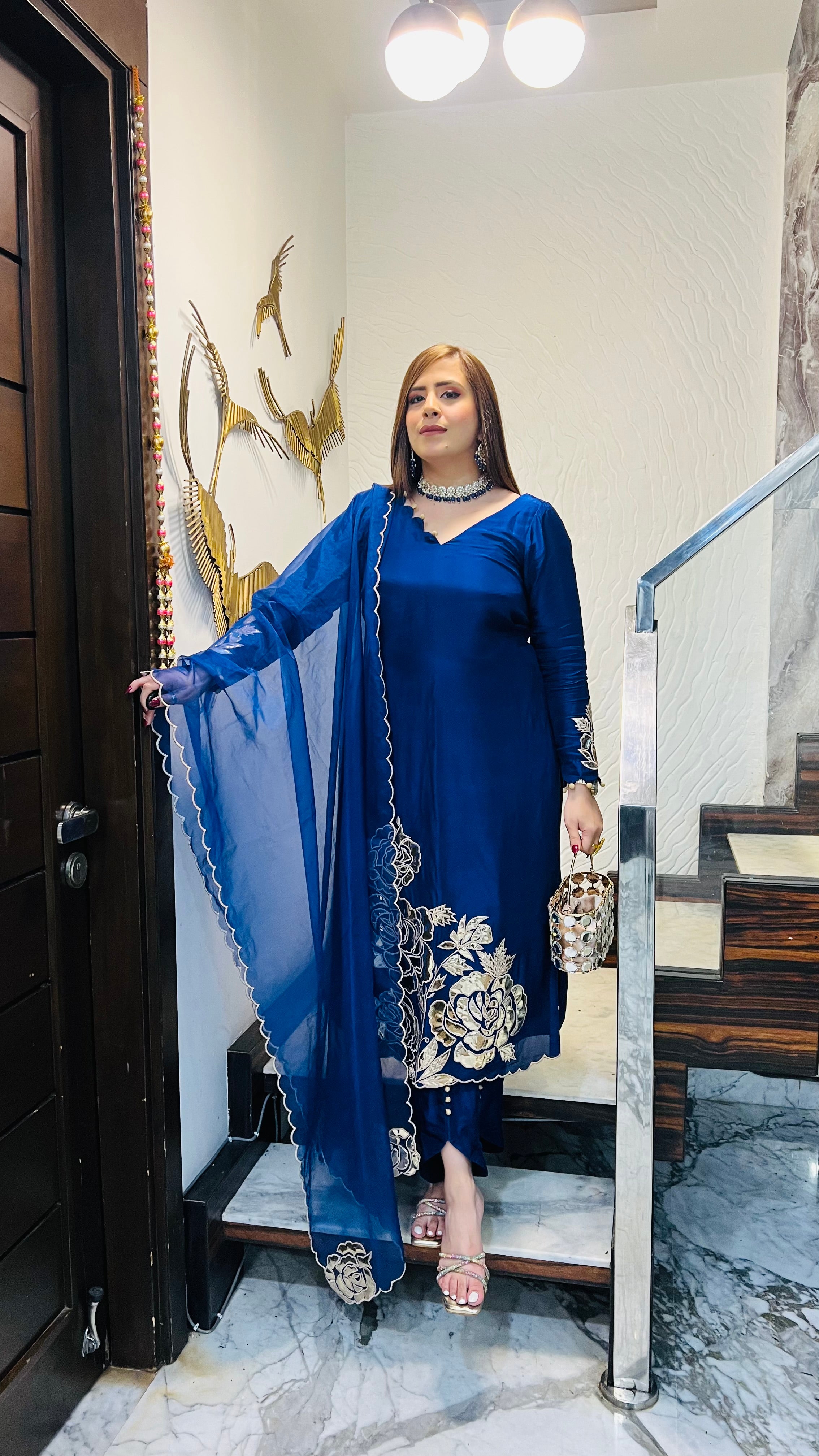 Navy Blue Leather Suit