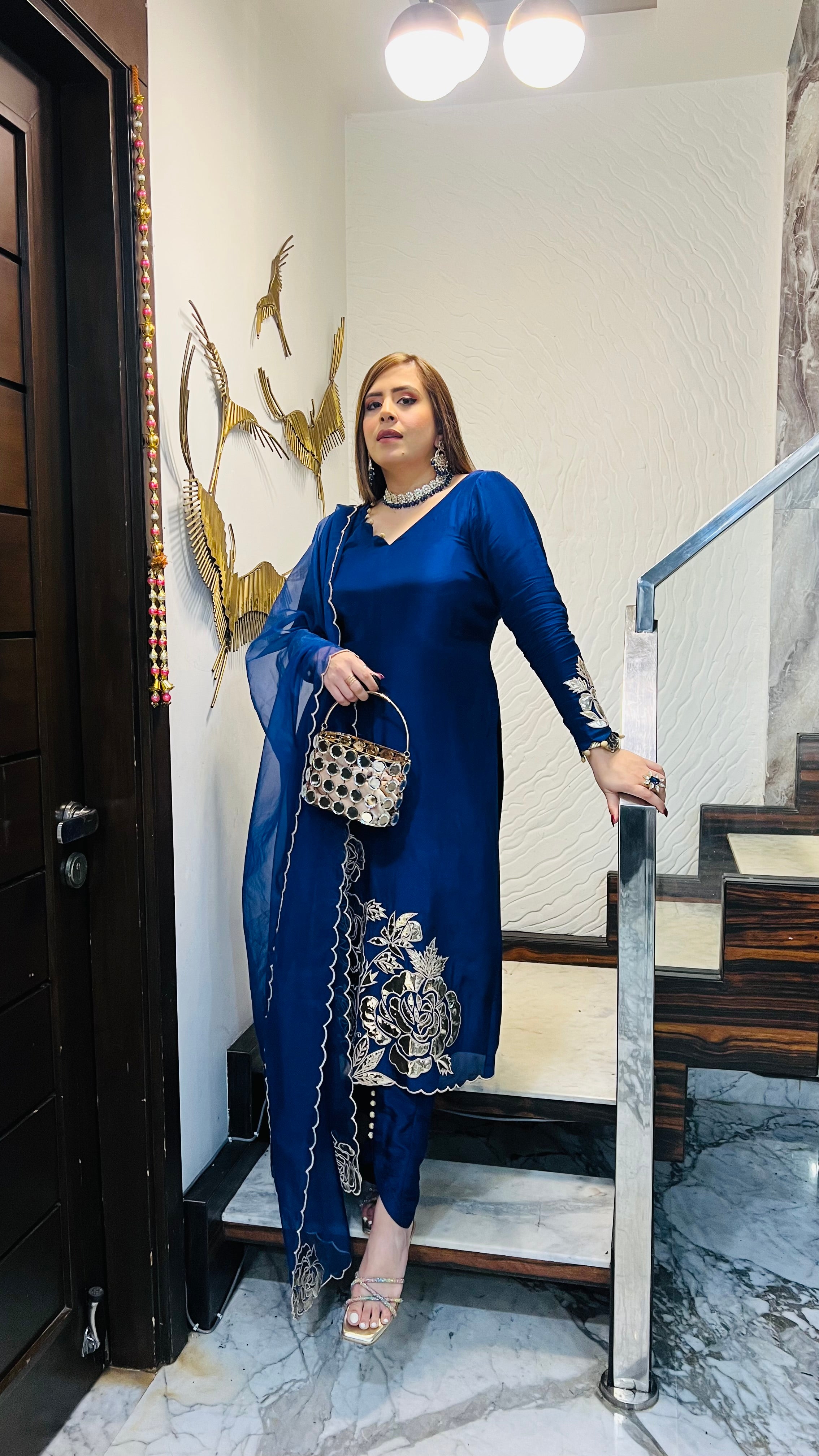 Navy Blue Leather Suit