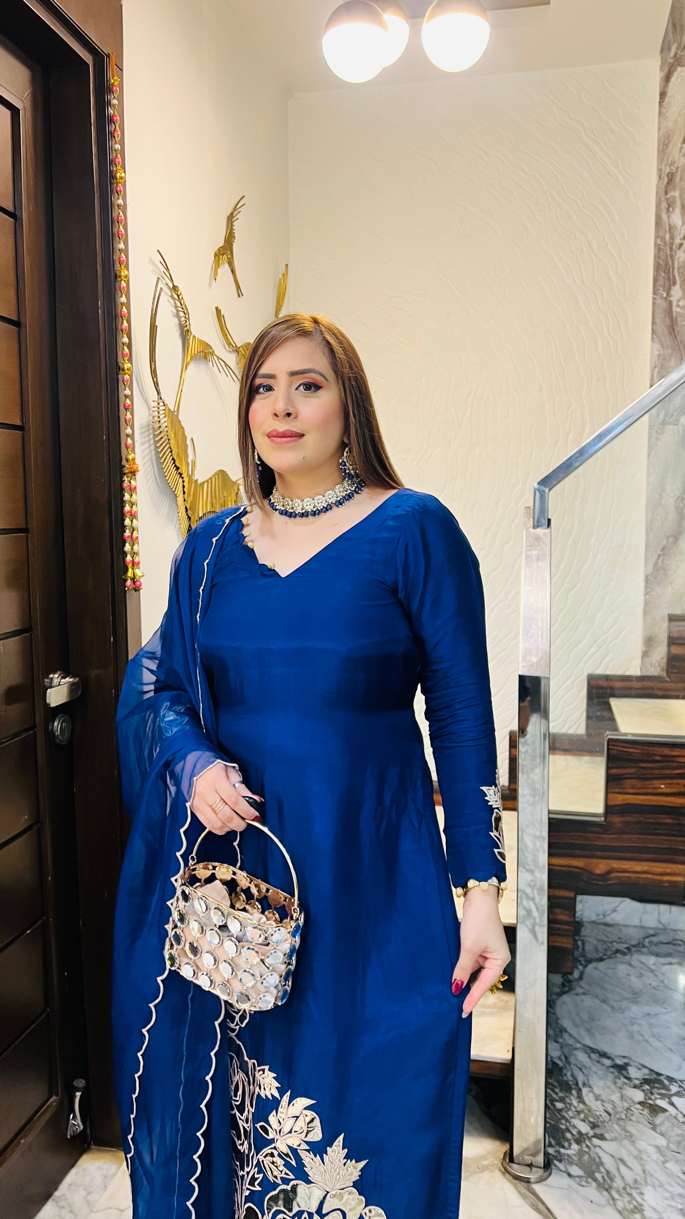 Navy Blue Leather Suit