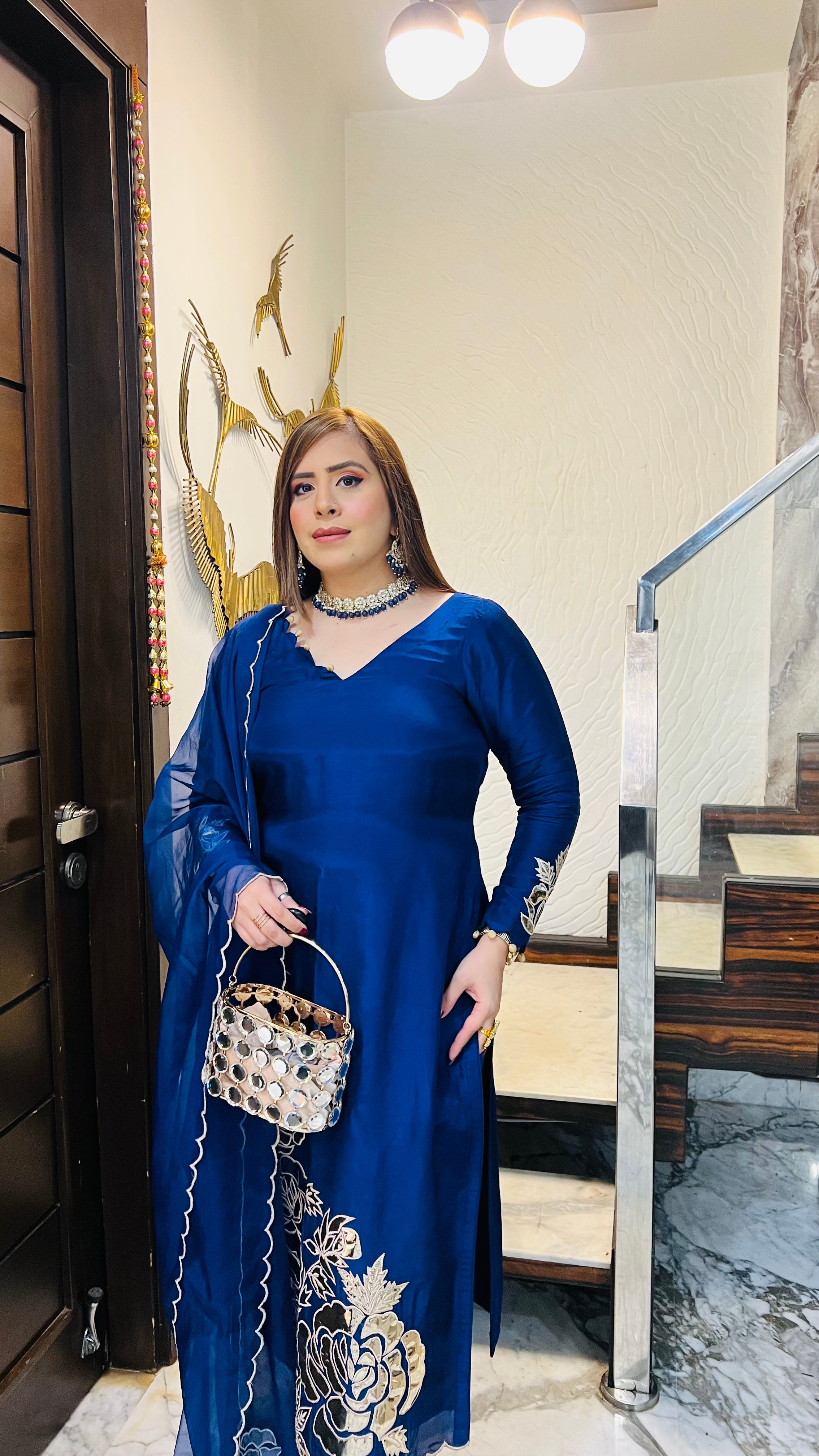 Navy Blue Leather Suit