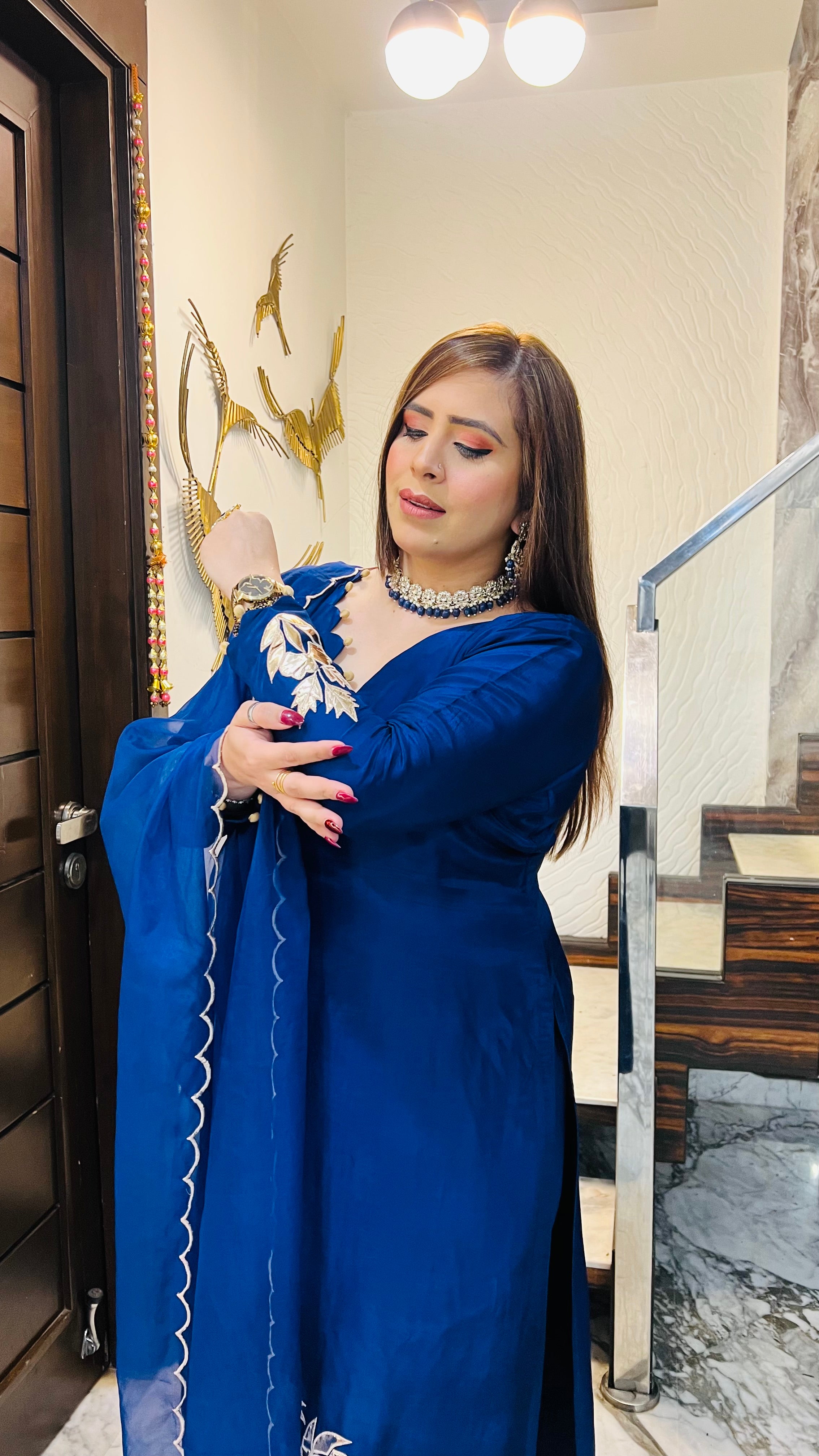 Navy Blue Leather Suit