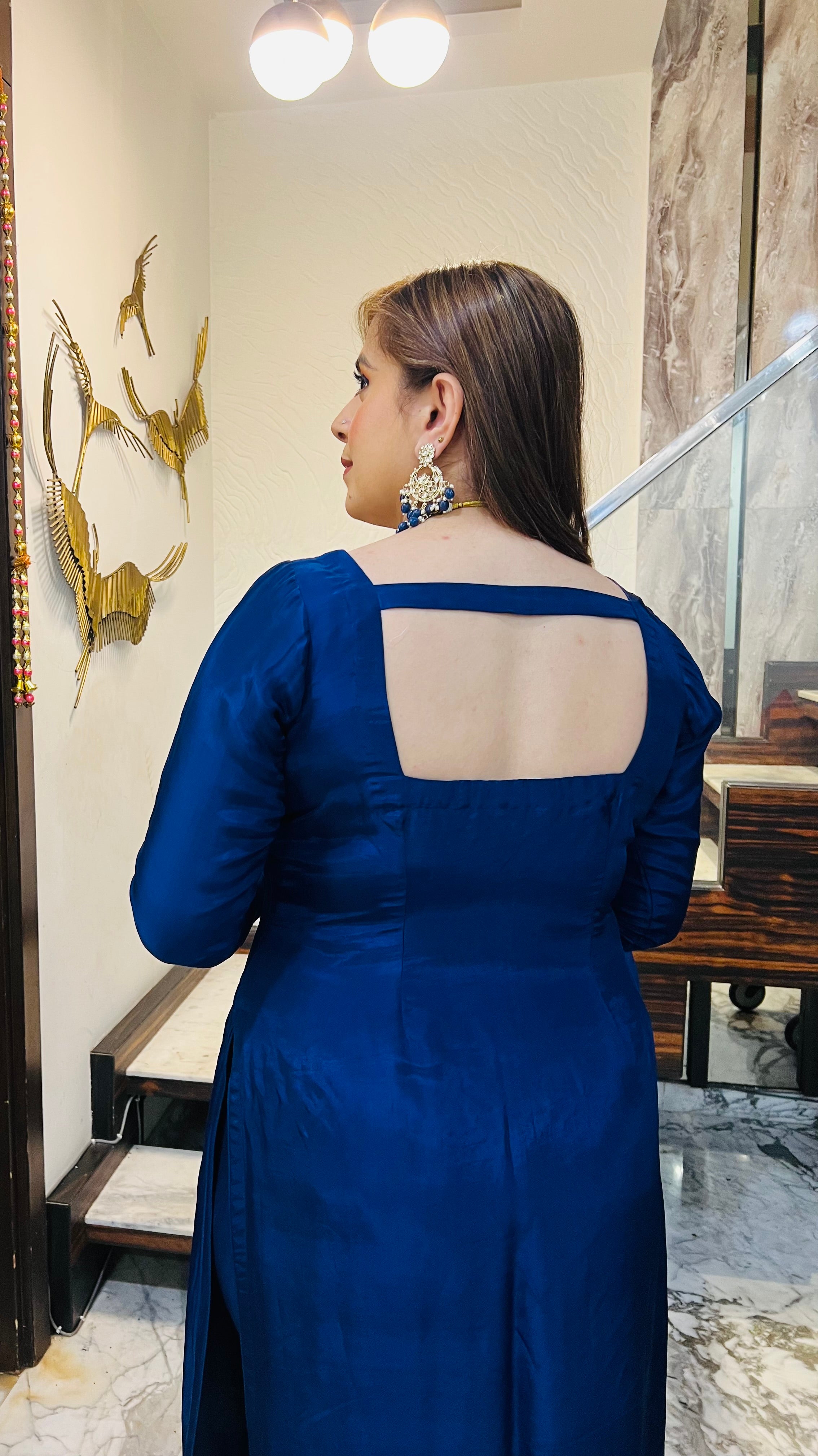 Navy Blue Leather Suit