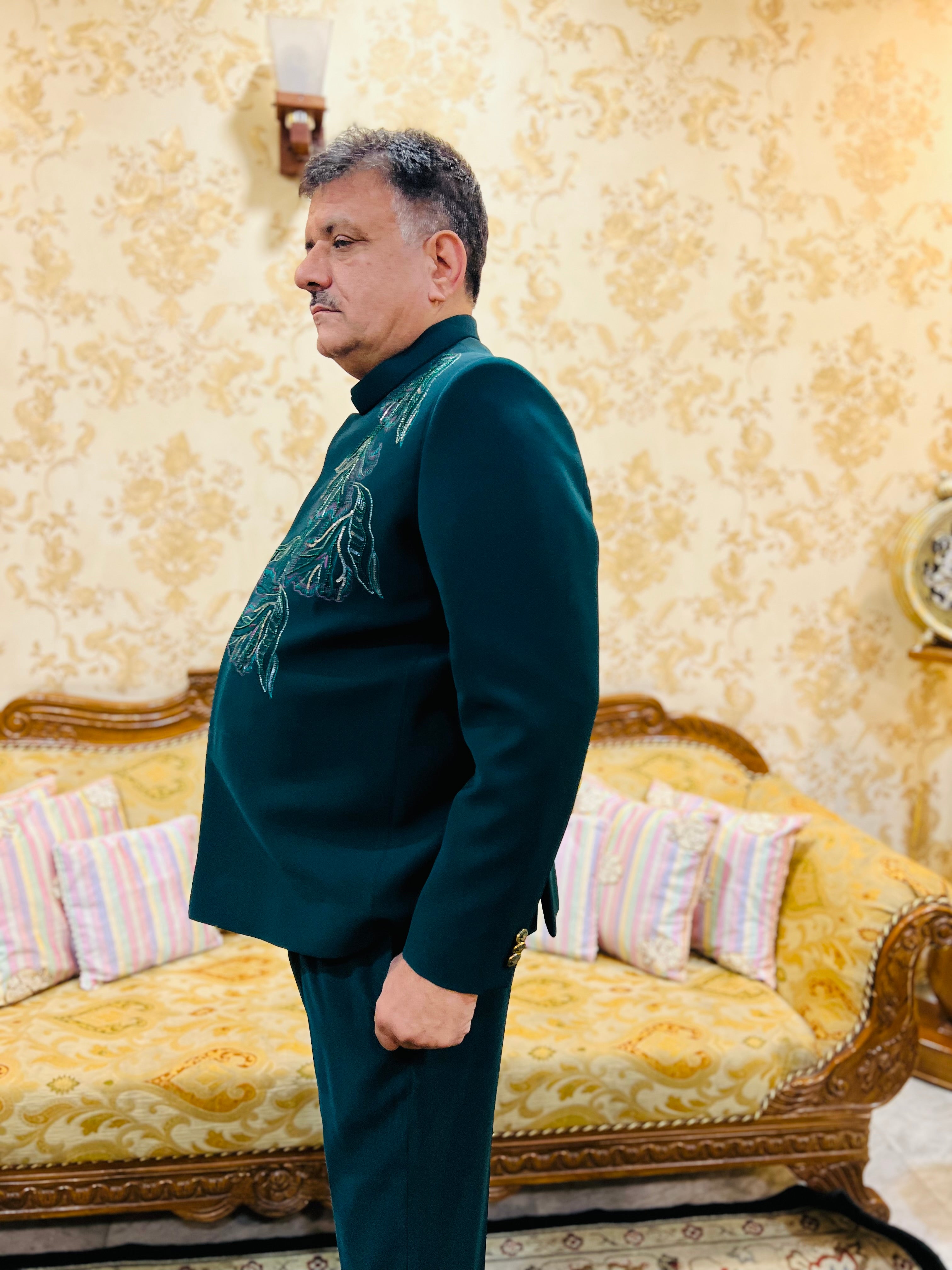 Green Embroidered Bandhgala Menswear Suit