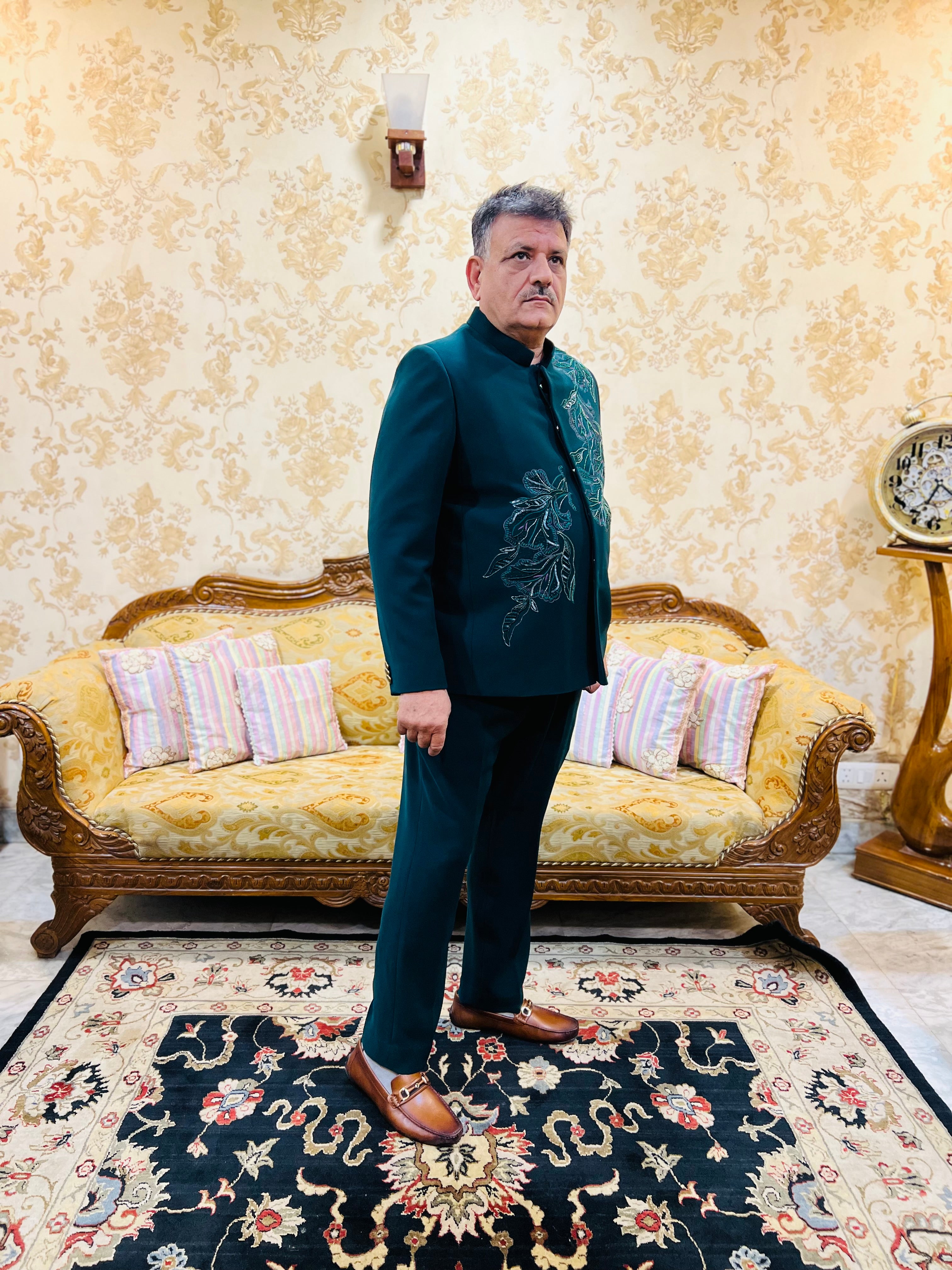 Green Embroidered Bandhgala Menswear Suit