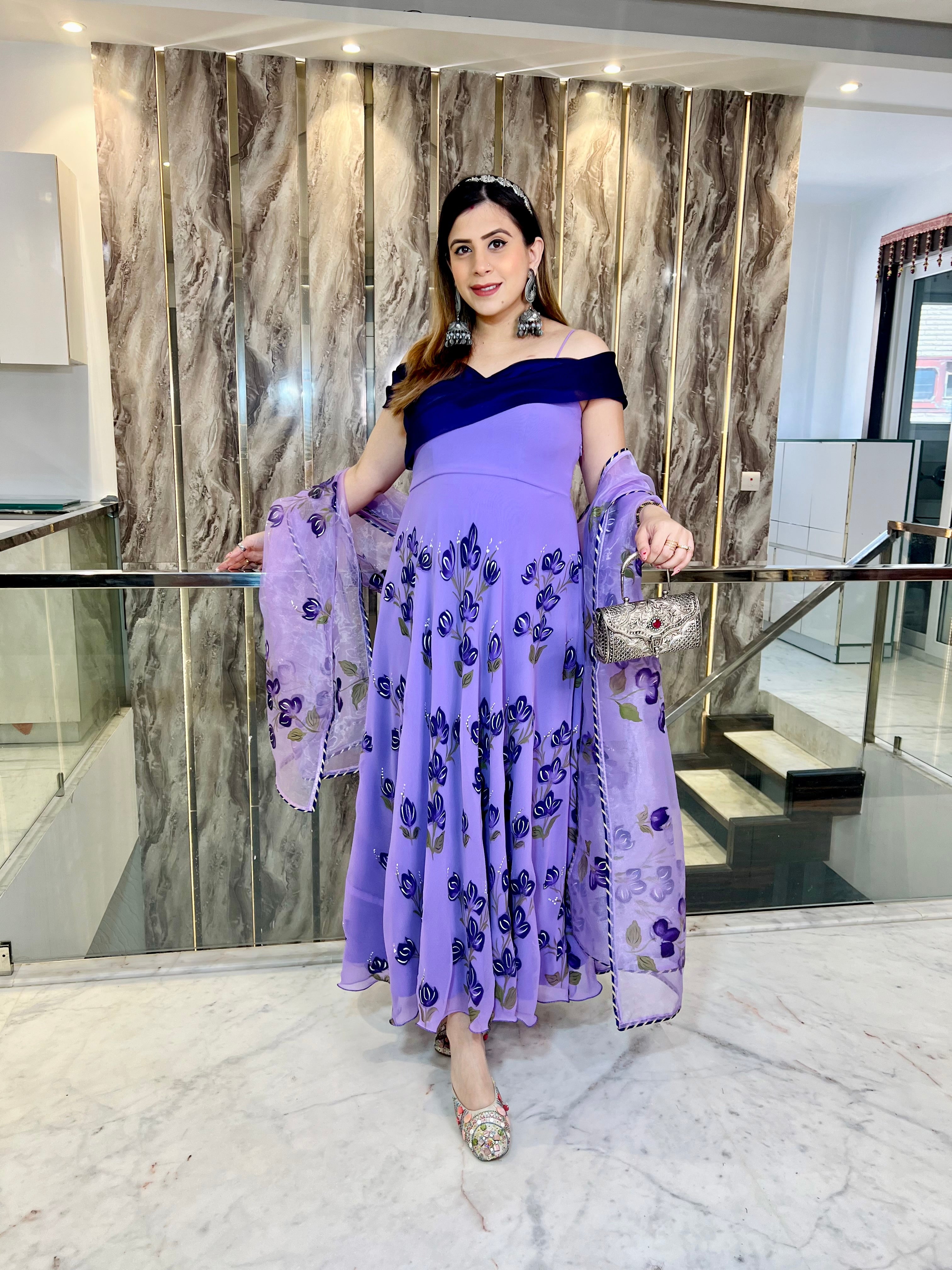 Lavender Handpainted Anarkali