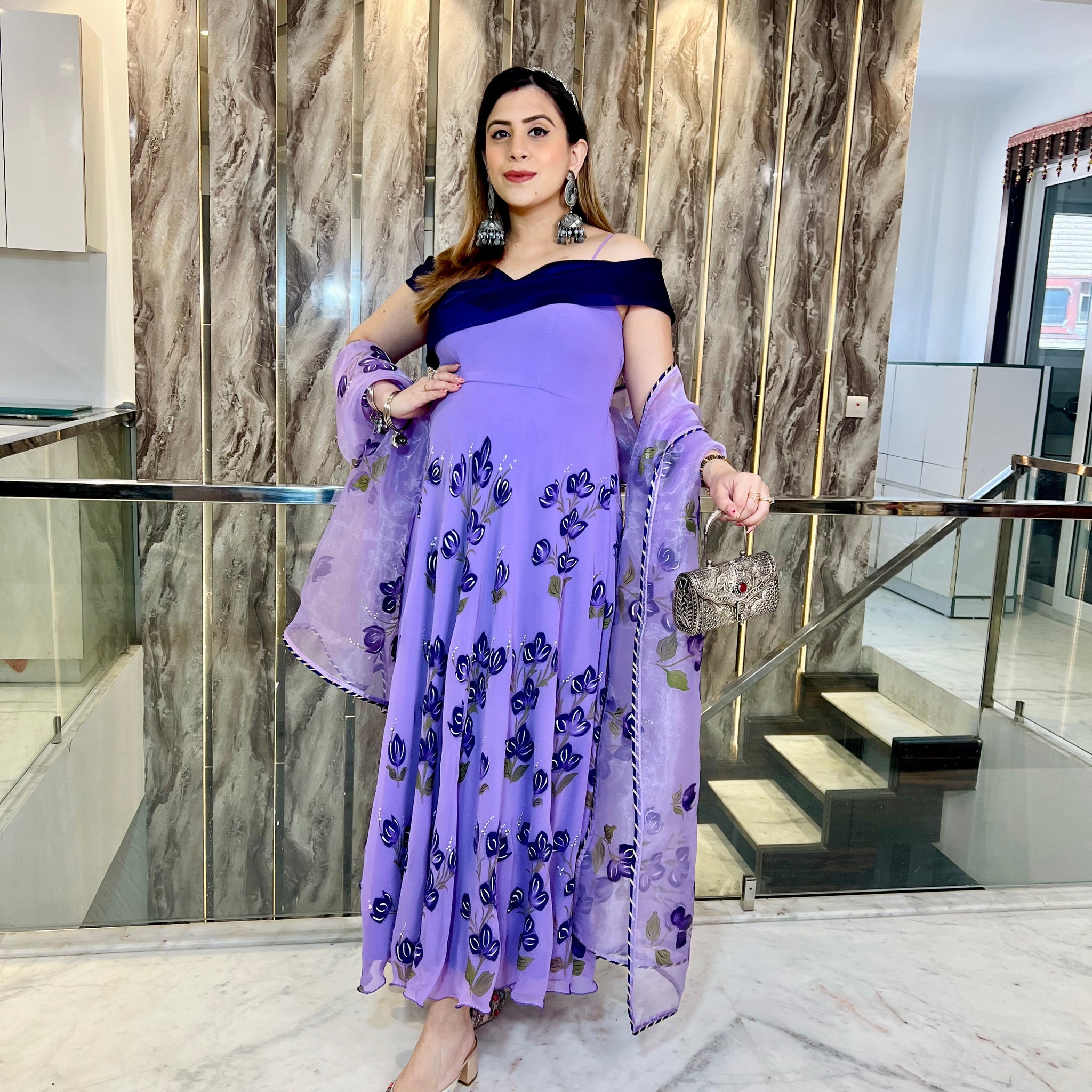 Lavender Handpainted Anarkali