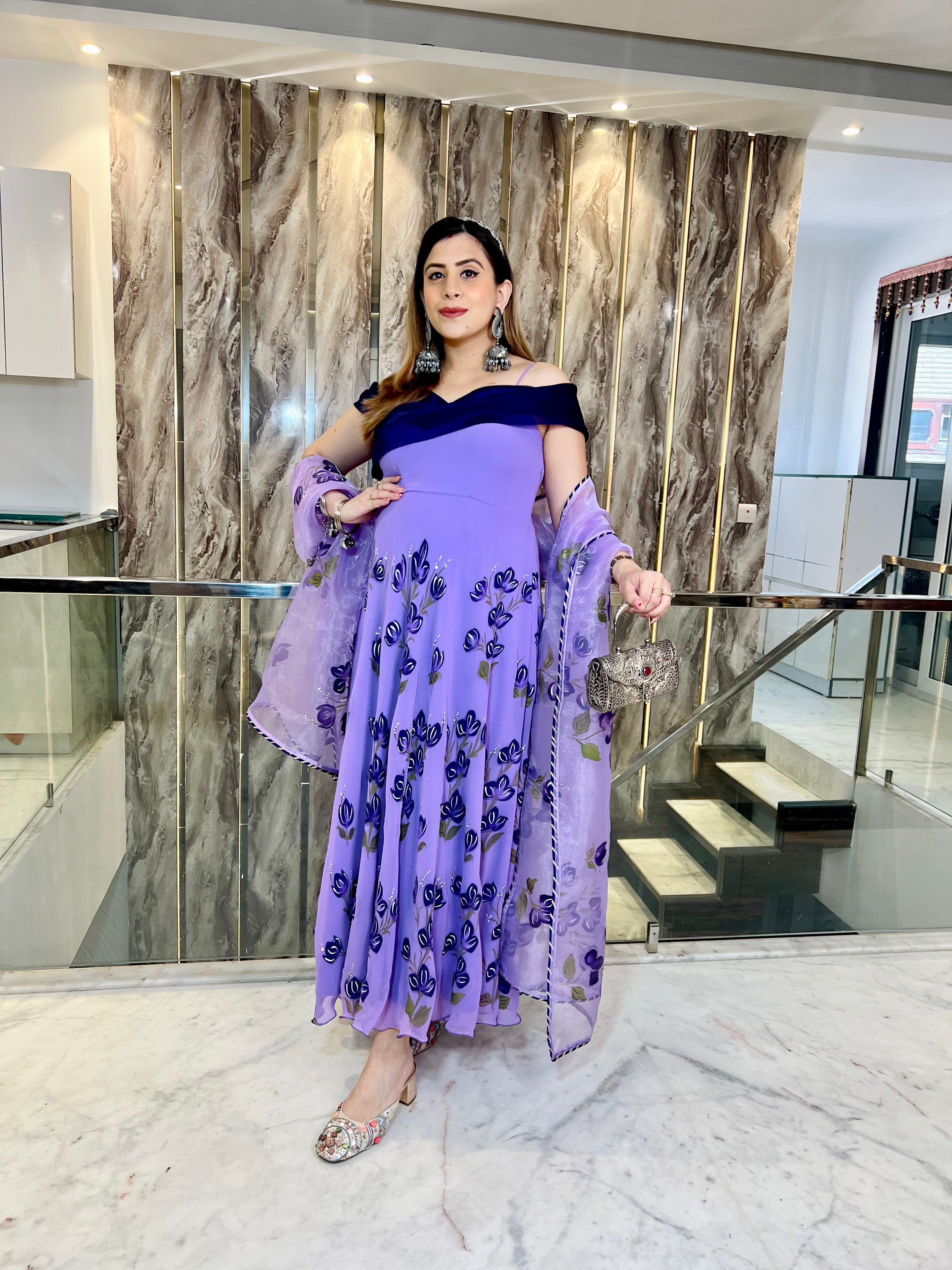 Lavender Handpainted Anarkali