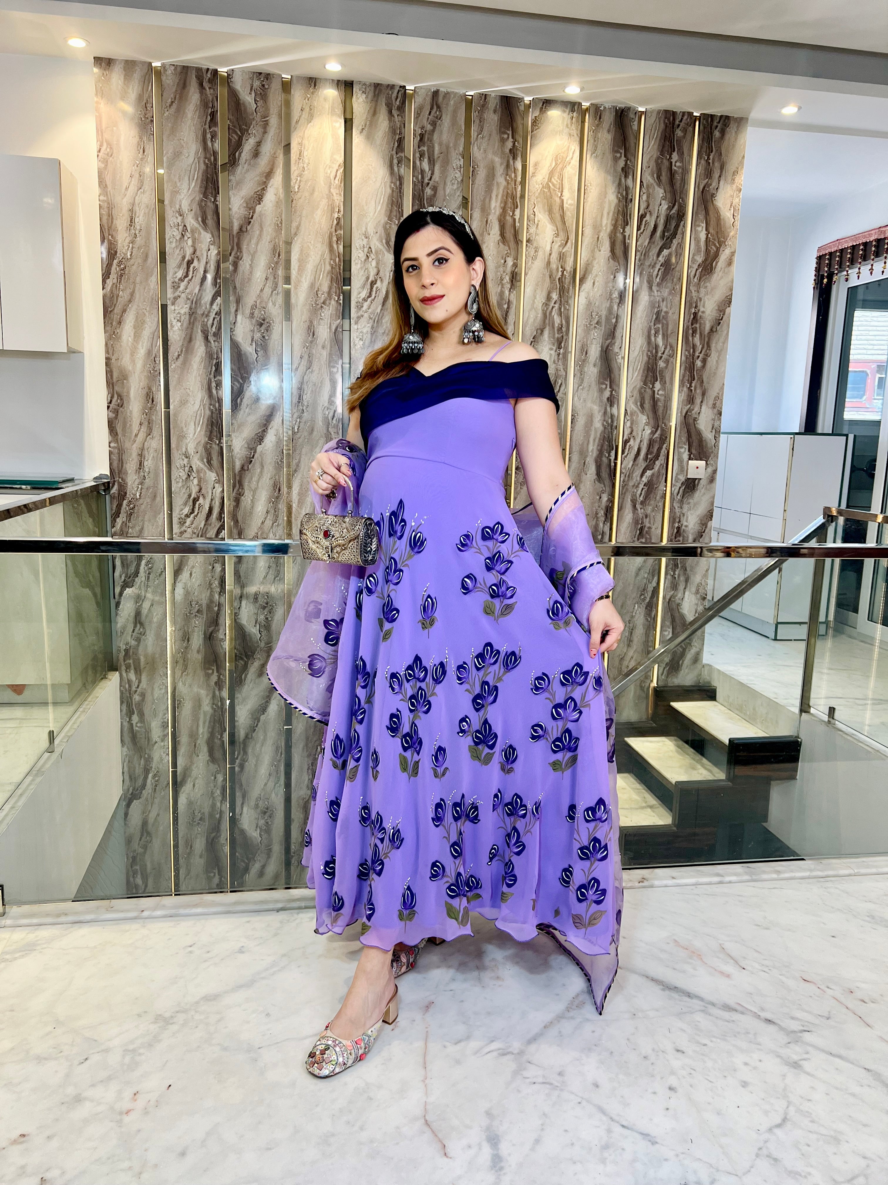 Lavender Handpainted Anarkali