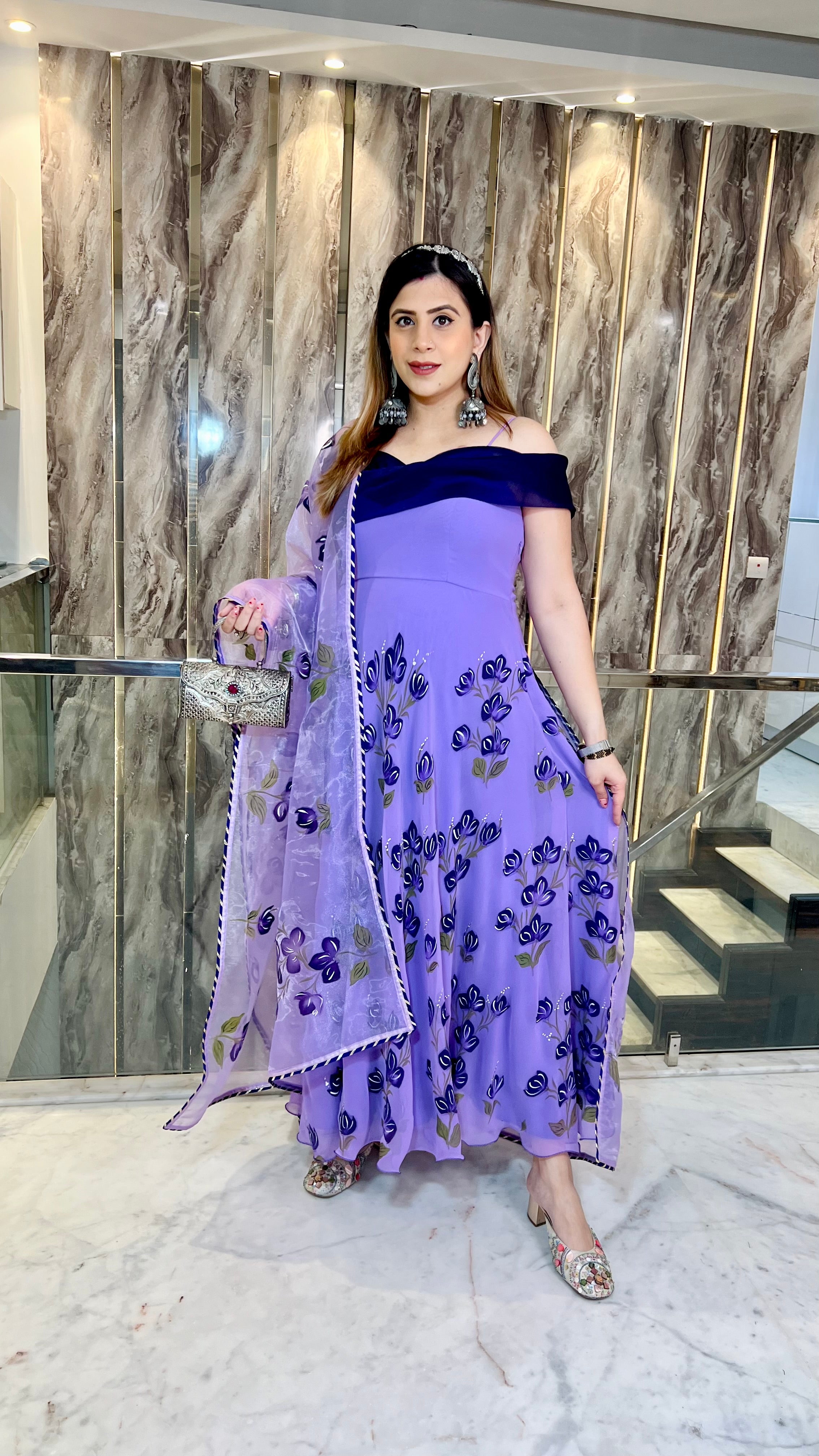 Lavender Handpainted Anarkali