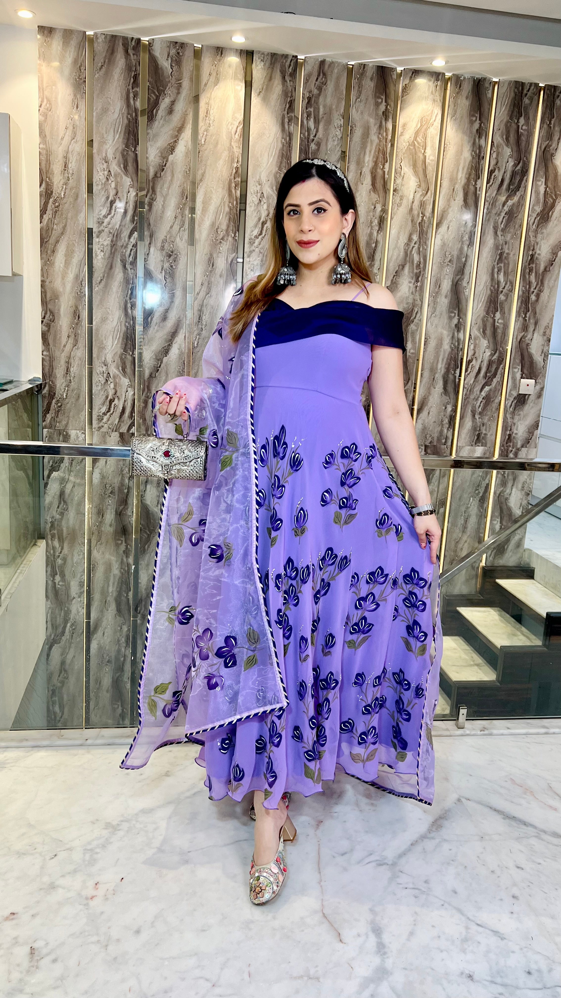 Lavender Handpainted Anarkali