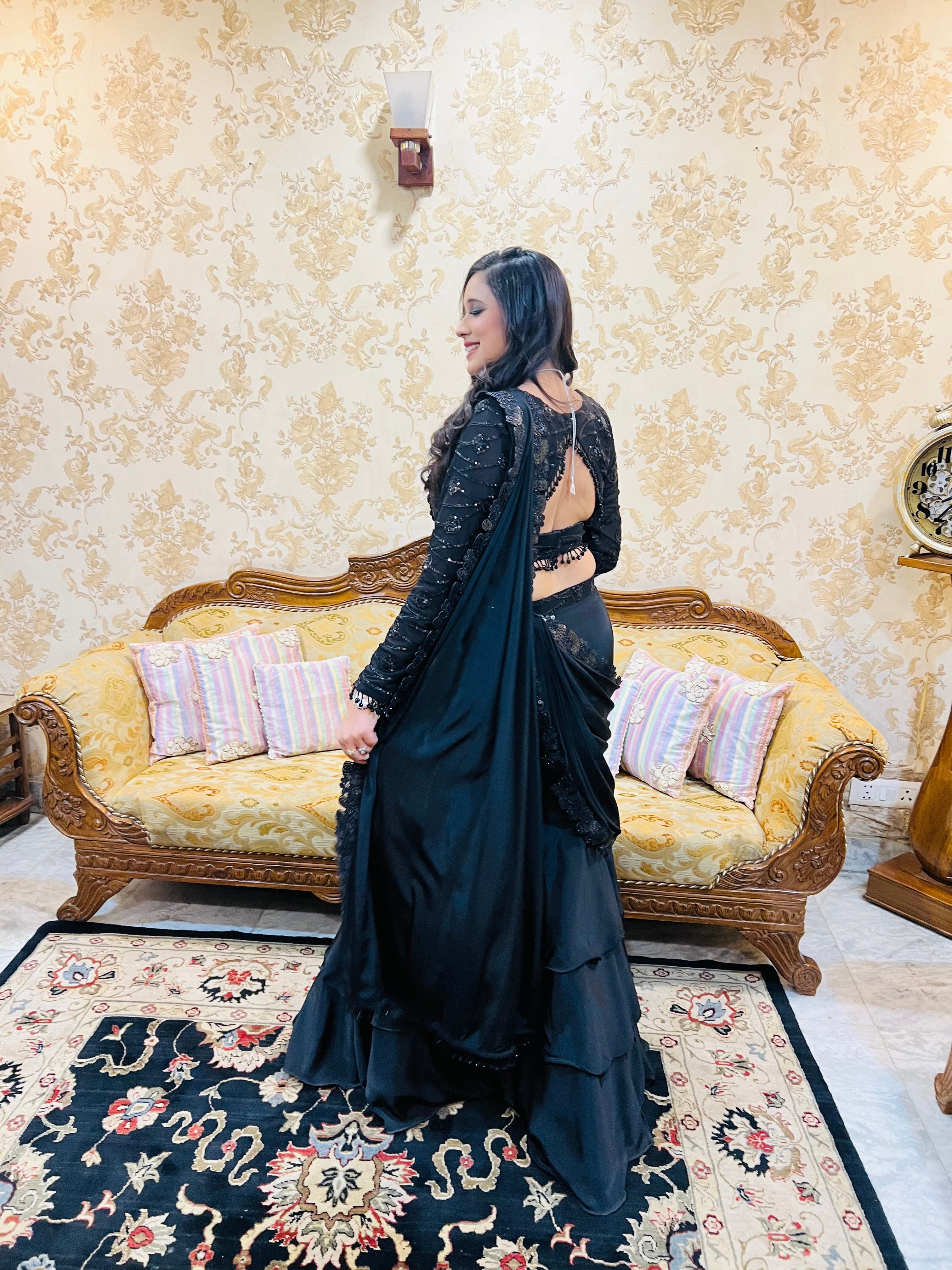 Black Fish Cut Saree