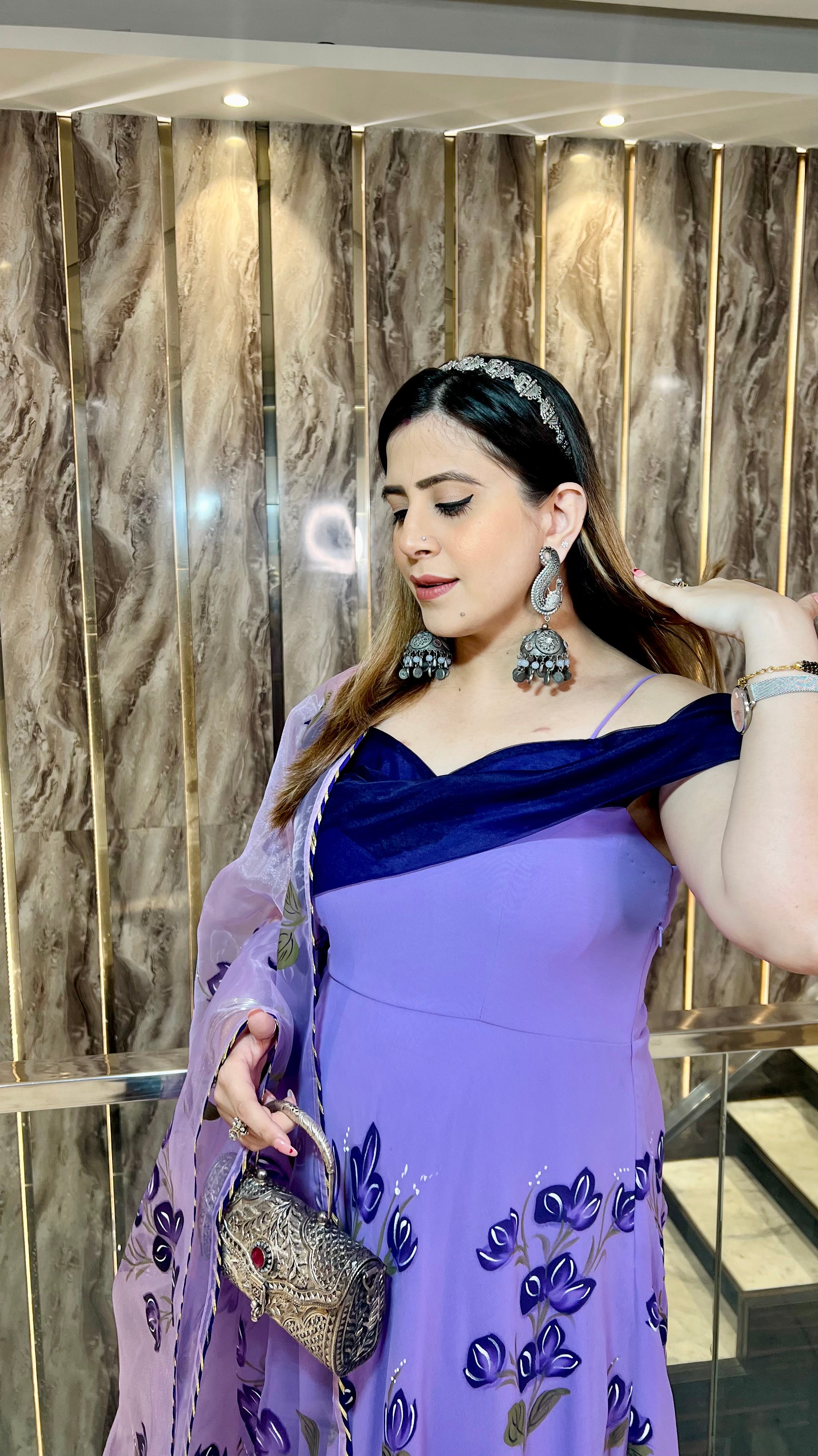 Lavender Handpainted Anarkali