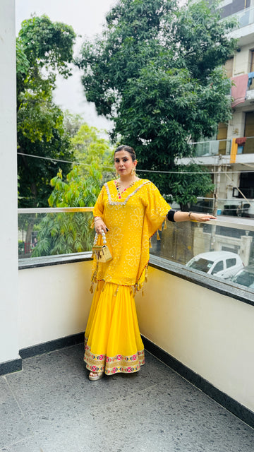 Yellow Bandhini Kaftaan Garara Co-Ord