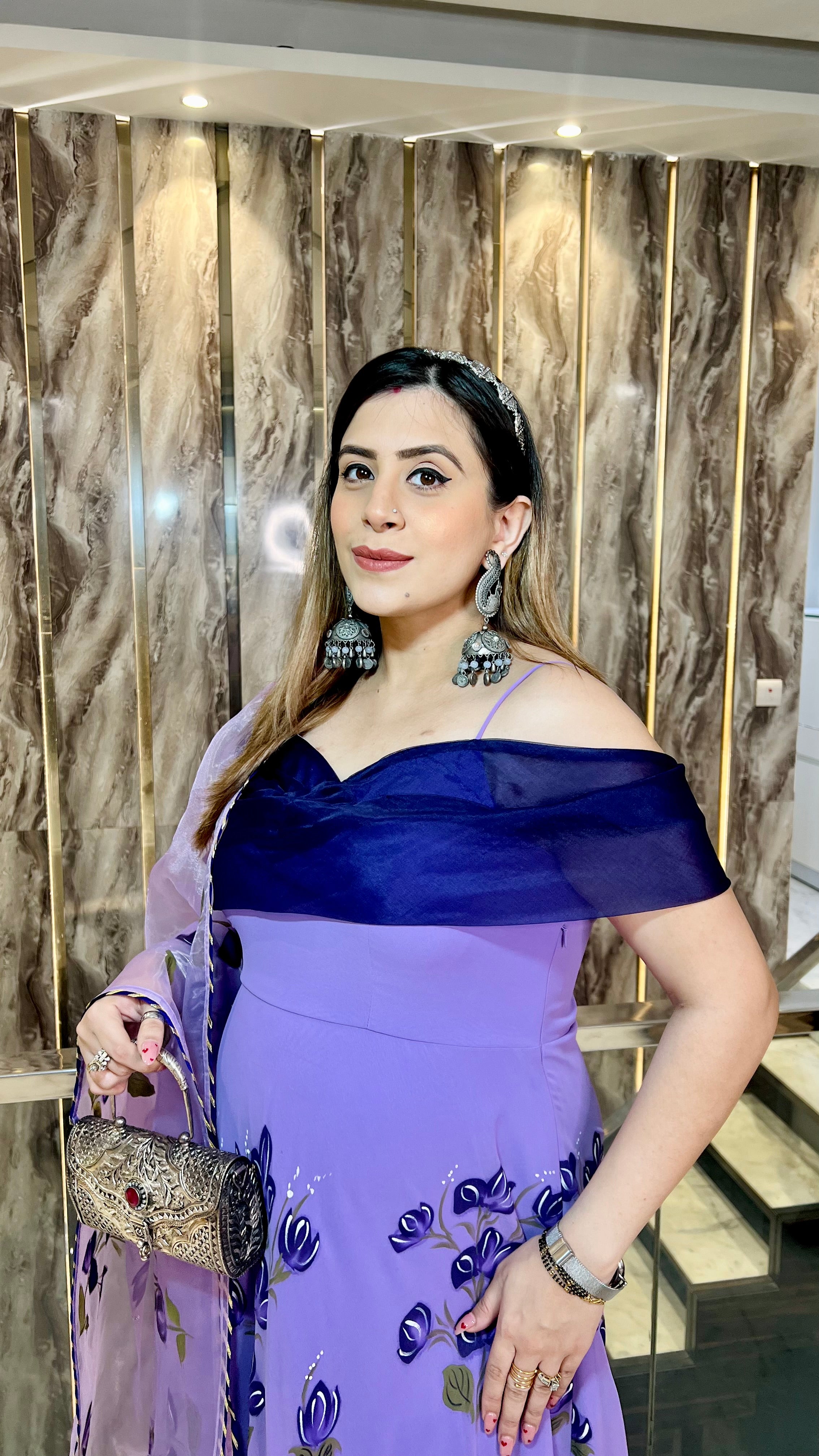 Lavender Handpainted Anarkali