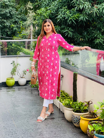 Pink Leheriya Cotton Kurti