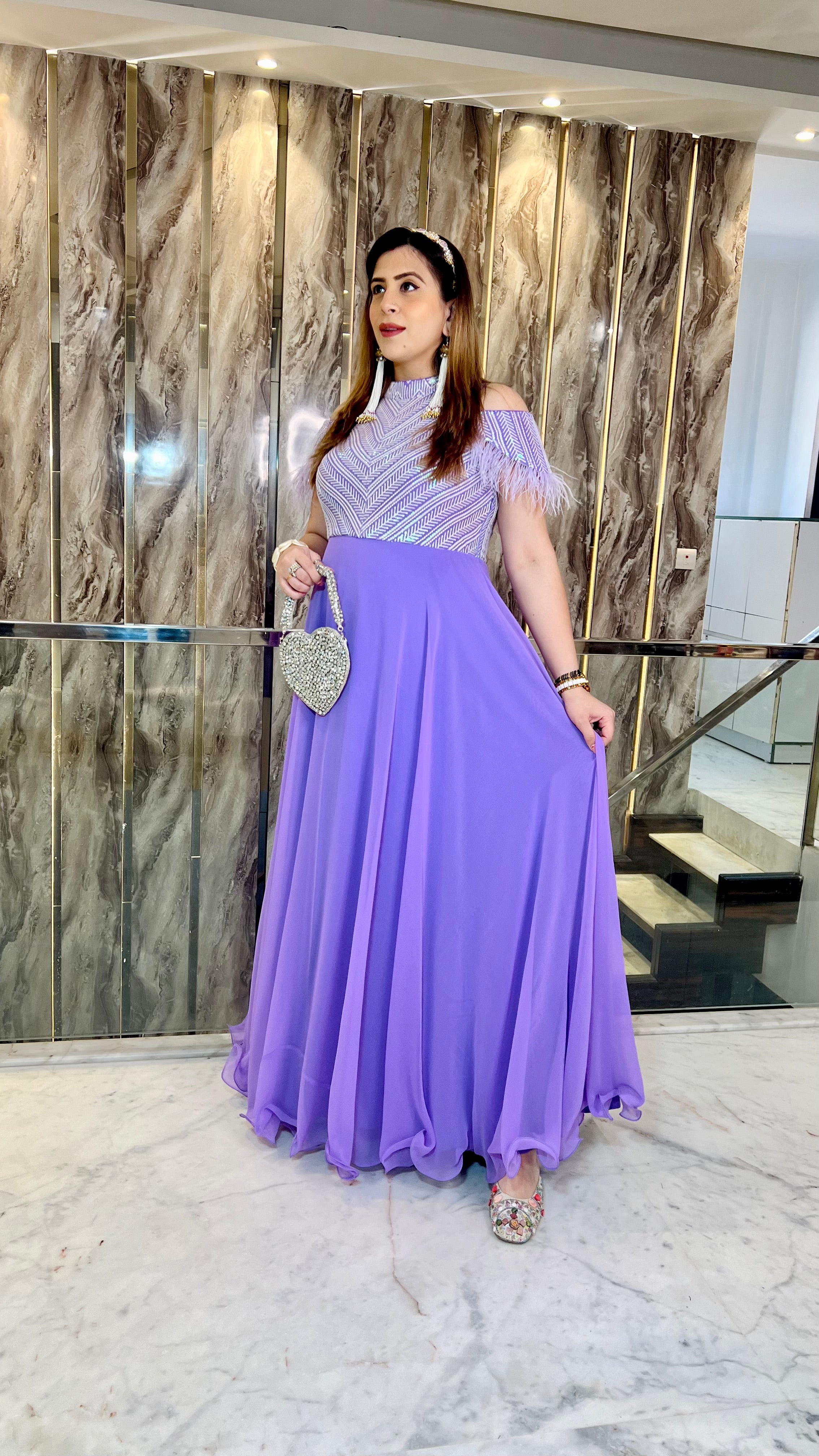 Lavender Chikankari Gown